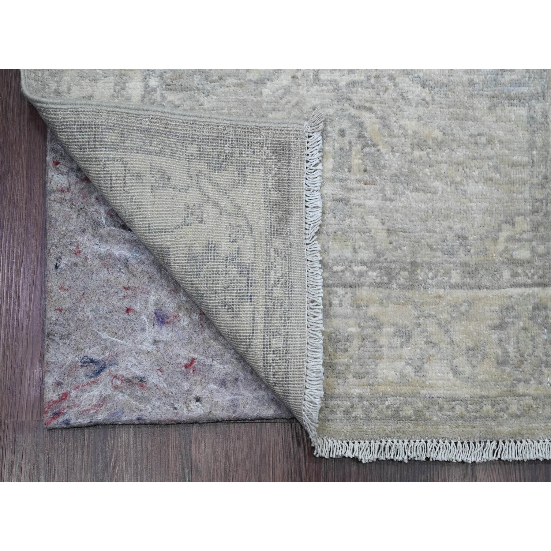 2'4"x29'3" Whisper White, Peshawar with Heriz All Over Design, Densely Woven, High Mountain Wool, Hand Knotted, XL Runner, Oriental Rug HR20650 - Image 2