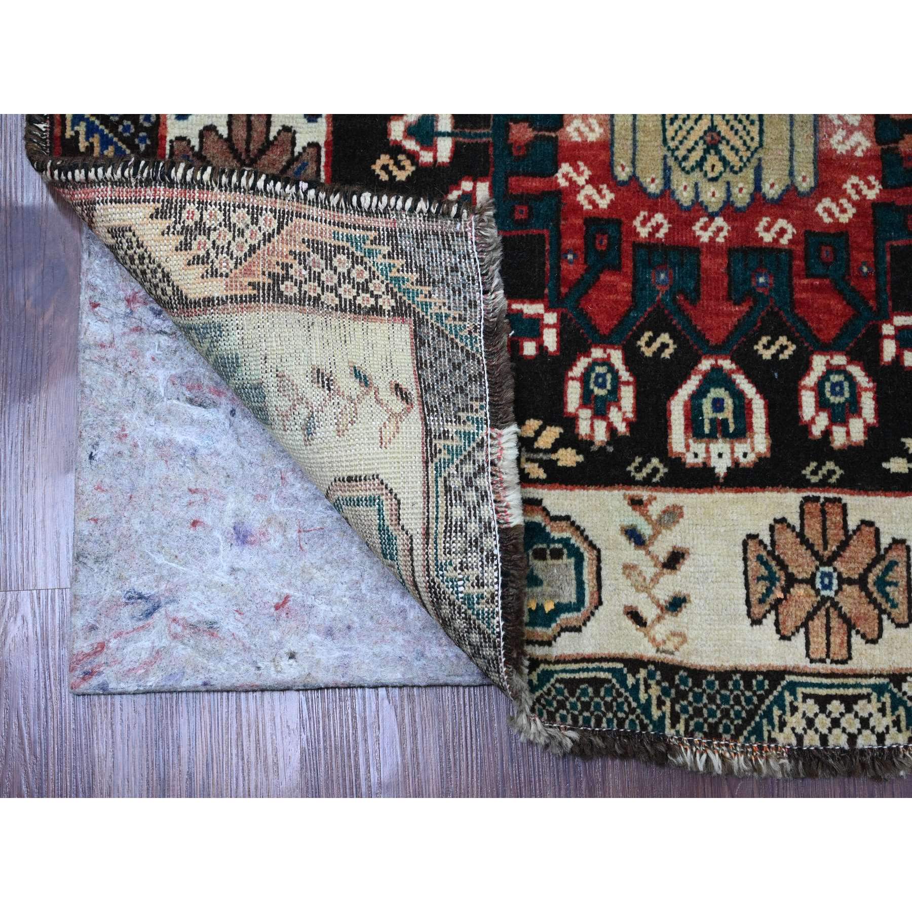 5'9"x9'1" Scarlet Red, Vintage Persian Shiraz with Tribal Design, Good Condition, Clean, Even Wear, Pure Wool, Hand Knotted, Oriental Rug HR20651 - Image 2