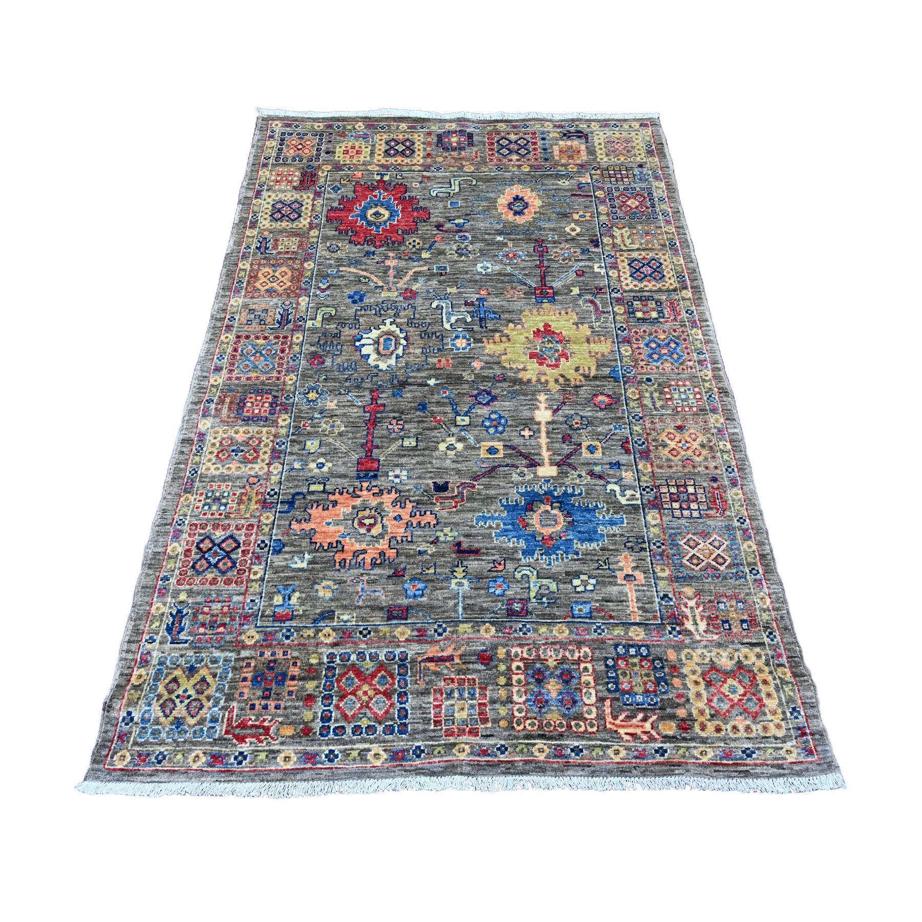 4'x6' Nickel Gray, Aryana Collection, Peshawar with Ziegler Mahal All Over Design, Hand Knotted, High Mountain Wool, Vegetable Dyes, Oriental Rug HR20696