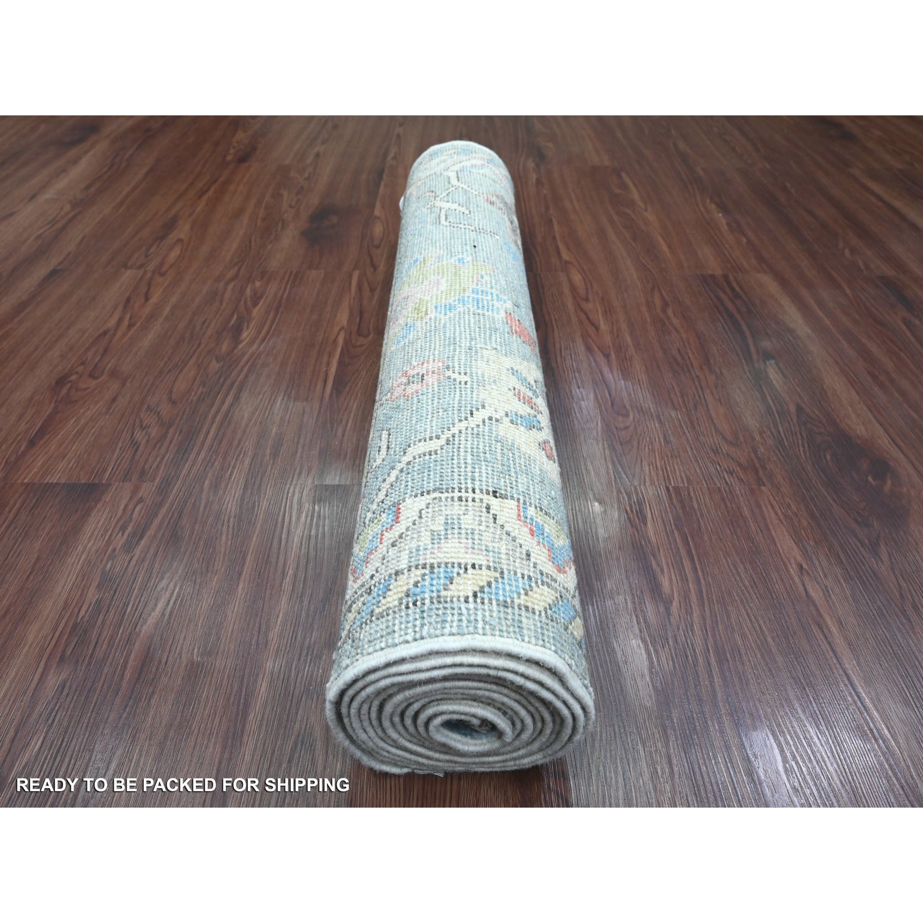 2'9"x9'9" Cerulean Blue, Anatolian Village Inspired with All Over Leaf Design, Hand Knotted, High Mountain Wool, Vegetable Dyes, Runner, Oriental Rug HR20701 - Image 4