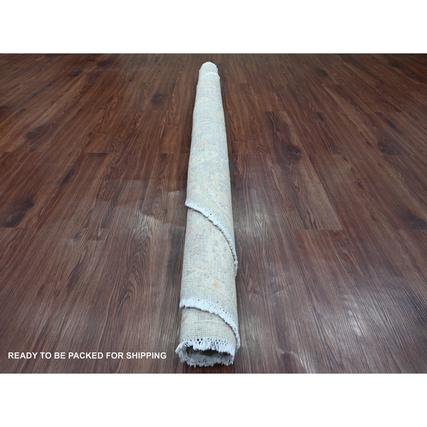 6'x6' Fossil Gray, Washed Out Peshawar with Ziegler Mahal Design, High Mountain Wool, Hand Knotted, Densely Woven, Round, Oriental HRg Shv - Image 4