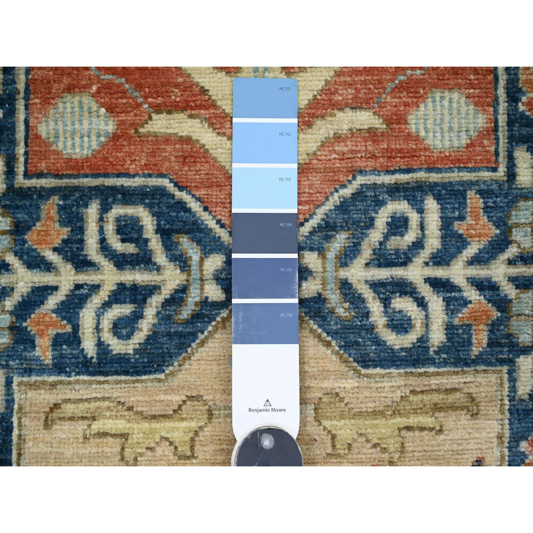 2'7"x11'9" Imperial Blue, Aryana Grade, Afghan Peshawar with Caucasian Akstafa Design, Hand Knotted, High Mountain Wool, Runner, Oriental Rug HR20815 - Image 3