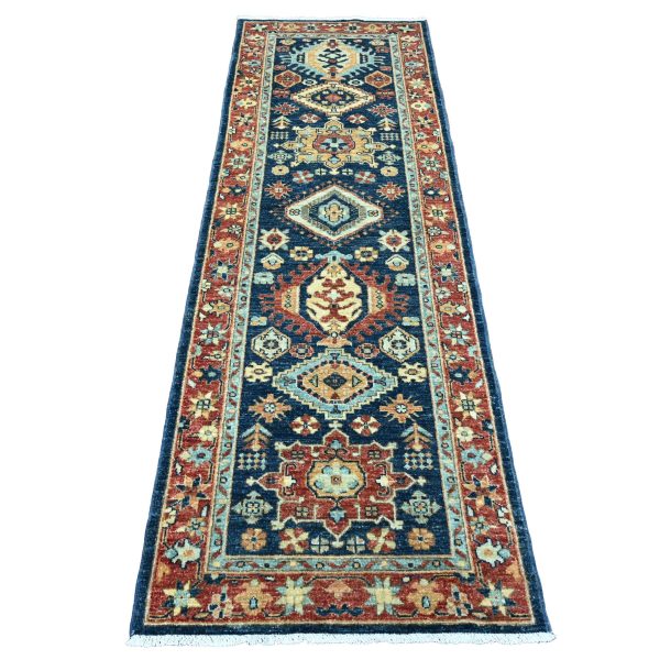 2'7"x8' Yale Blue, Aryana Grade, Peshawar with Karajeh Design, Vegetable Dyes, High Mountain Wool, Hand Knotted, Runner, Oriental Rug HR20819