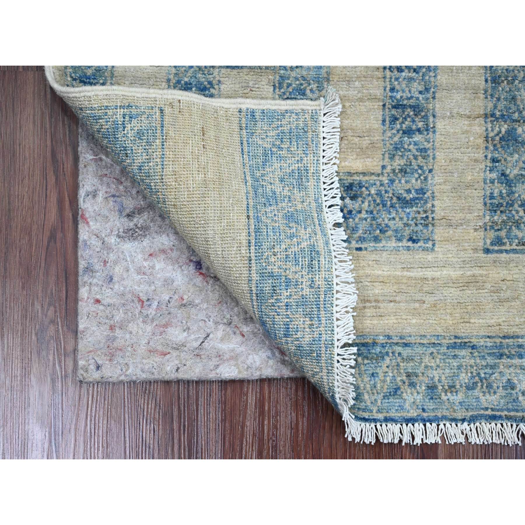 2'x3'1" Carolina Blue with Ivory, Geometric Design, Berber Influence, Denser Weave, High Mountain Wool, Hand Knotted, Mat, Sample, Oriental Rug HR20824 - Image 2