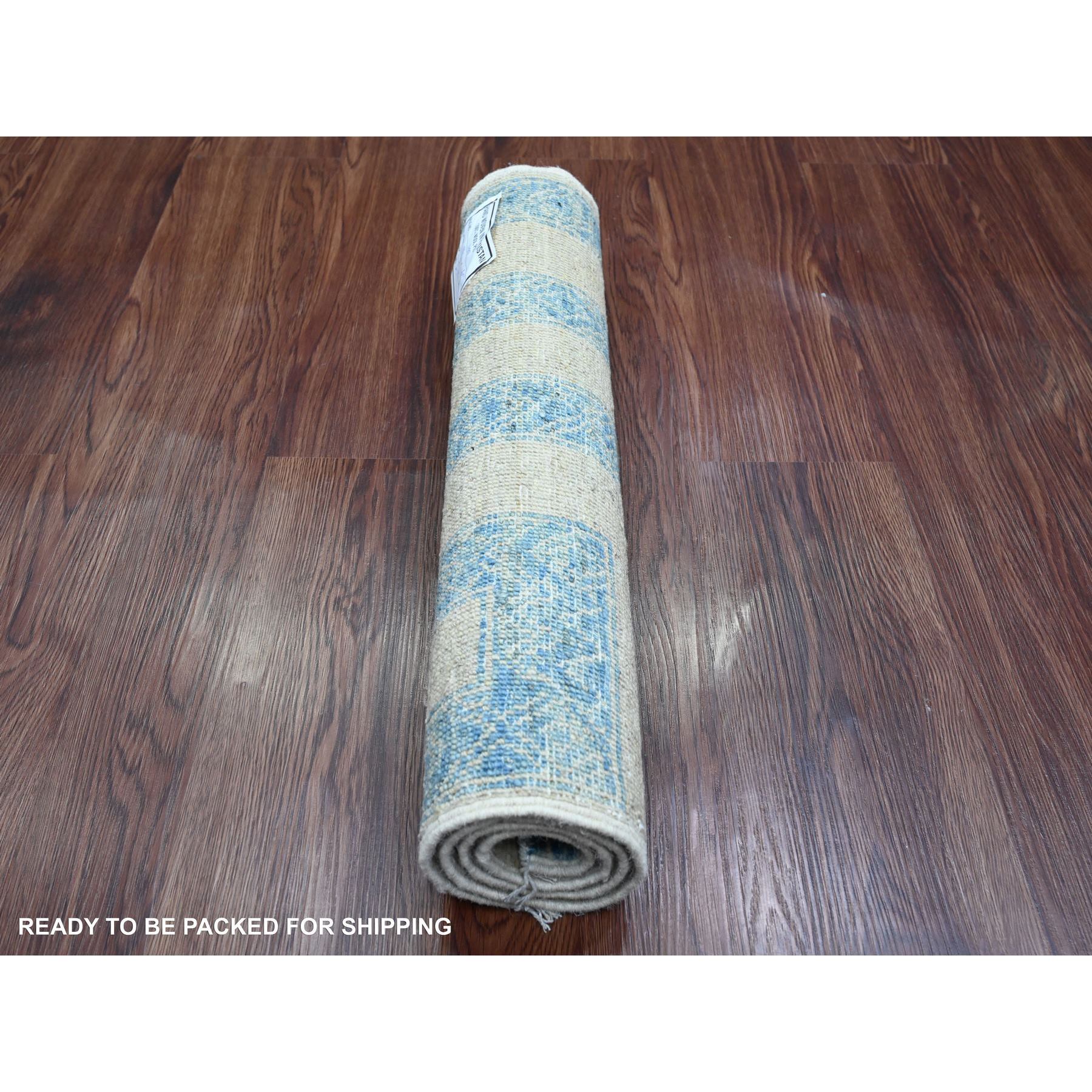 2'x3'1" Carolina Blue with Ivory, Geometric Design, Berber Influence, Denser Weave, High Mountain Wool, Hand Knotted, Mat, Sample, Oriental Rug HR20824 - Image 4