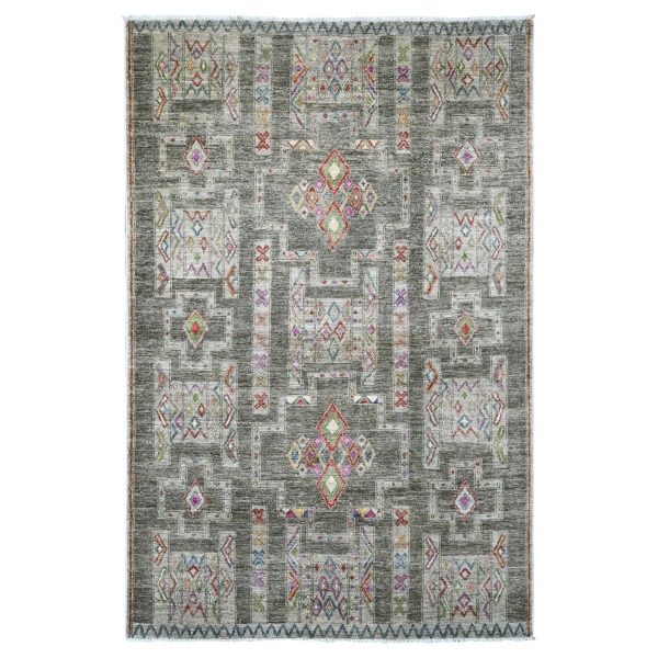 5'8"x8'10" Nevada Gray, Moroccan Berber Influence with Geometric Pattern, High Mountain Wool, Denser Weave, Hand Knotted, Oriental Rug HR20848
