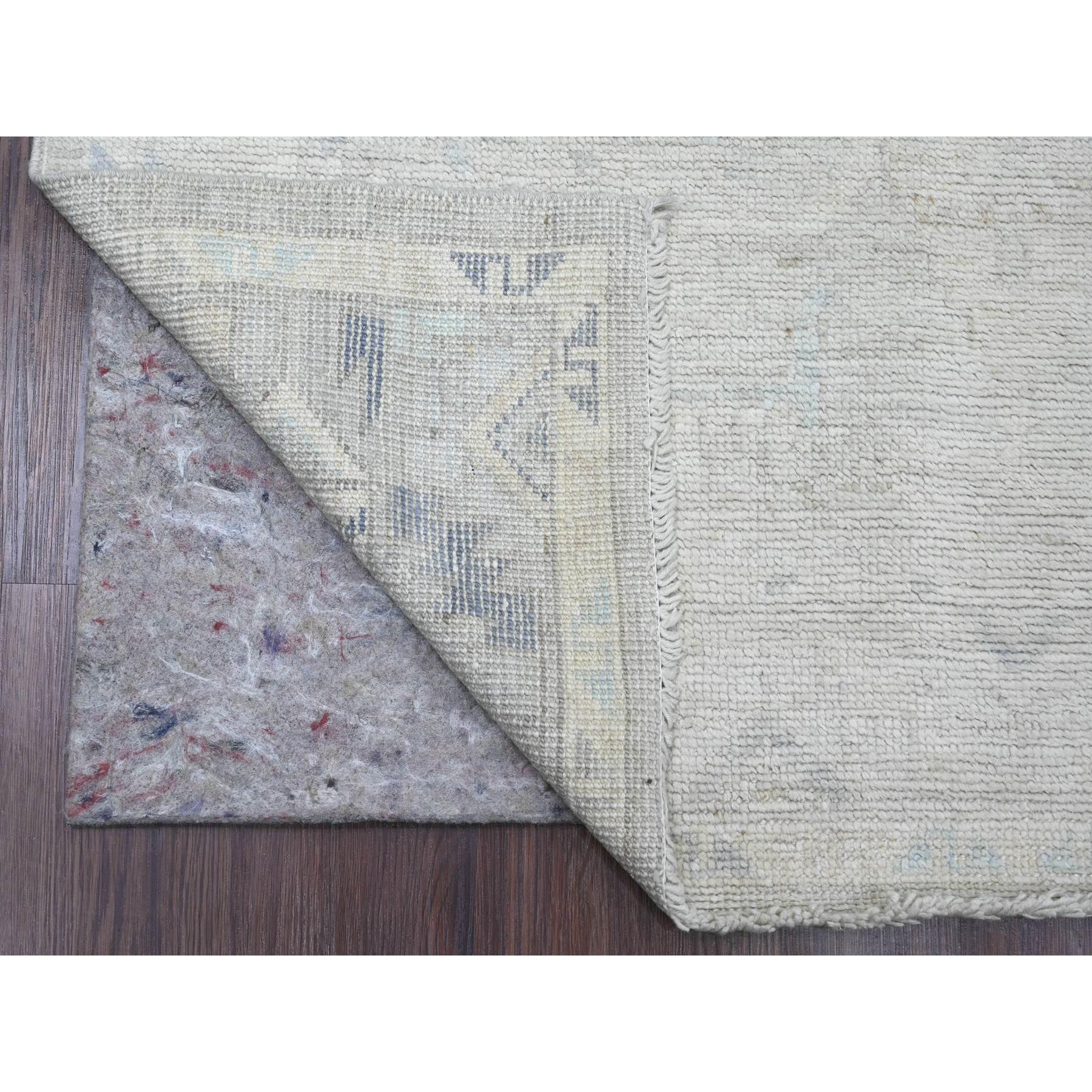 4'1"x8' Oyster Gray, Washed Out Anatolian Village Inspired with Geometric Design, High Mountain Wool, Hand Knotted, Wide Runner, Oriental Rug HR20862 - Image 2