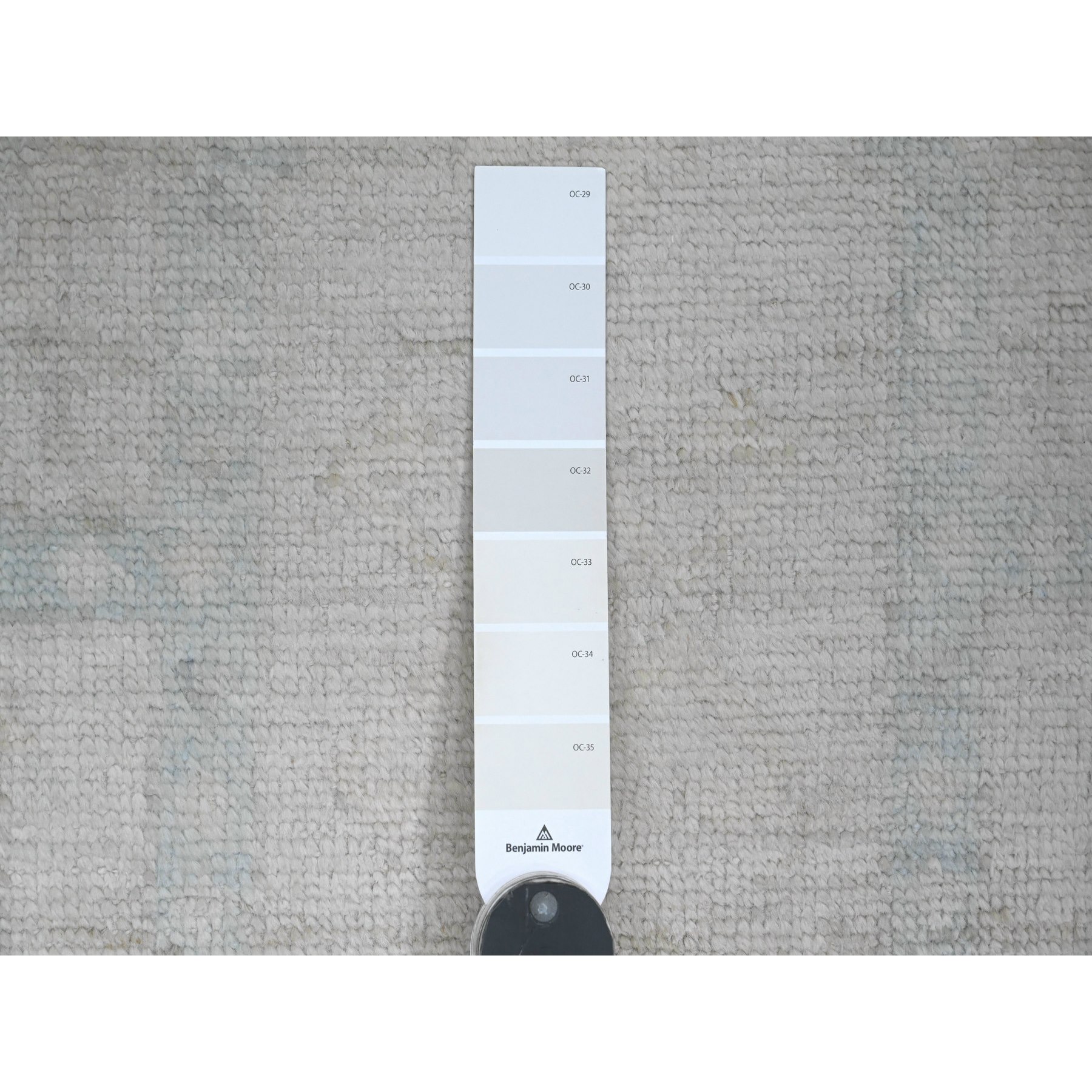 4'1"x8' Oyster Gray, Washed Out Anatolian Village Inspired with Geometric Design, High Mountain Wool, Hand Knotted, Wide Runner, Oriental Rug HR20862 - Image 3