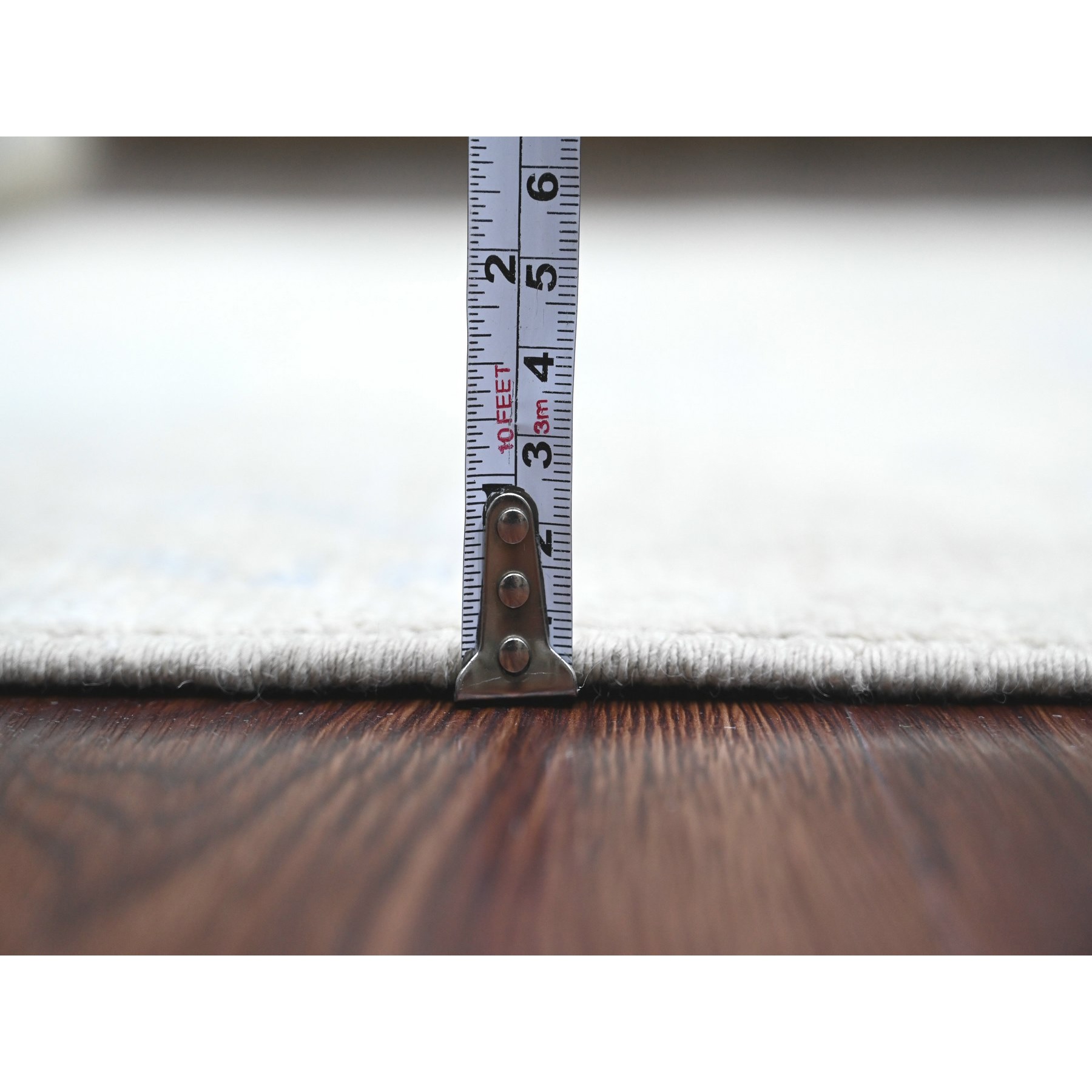 4'1"x8' Oyster Gray, Washed Out Anatolian Village Inspired with Geometric Design, High Mountain Wool, Hand Knotted, Wide Runner, Oriental Rug HR20862 - Image 5