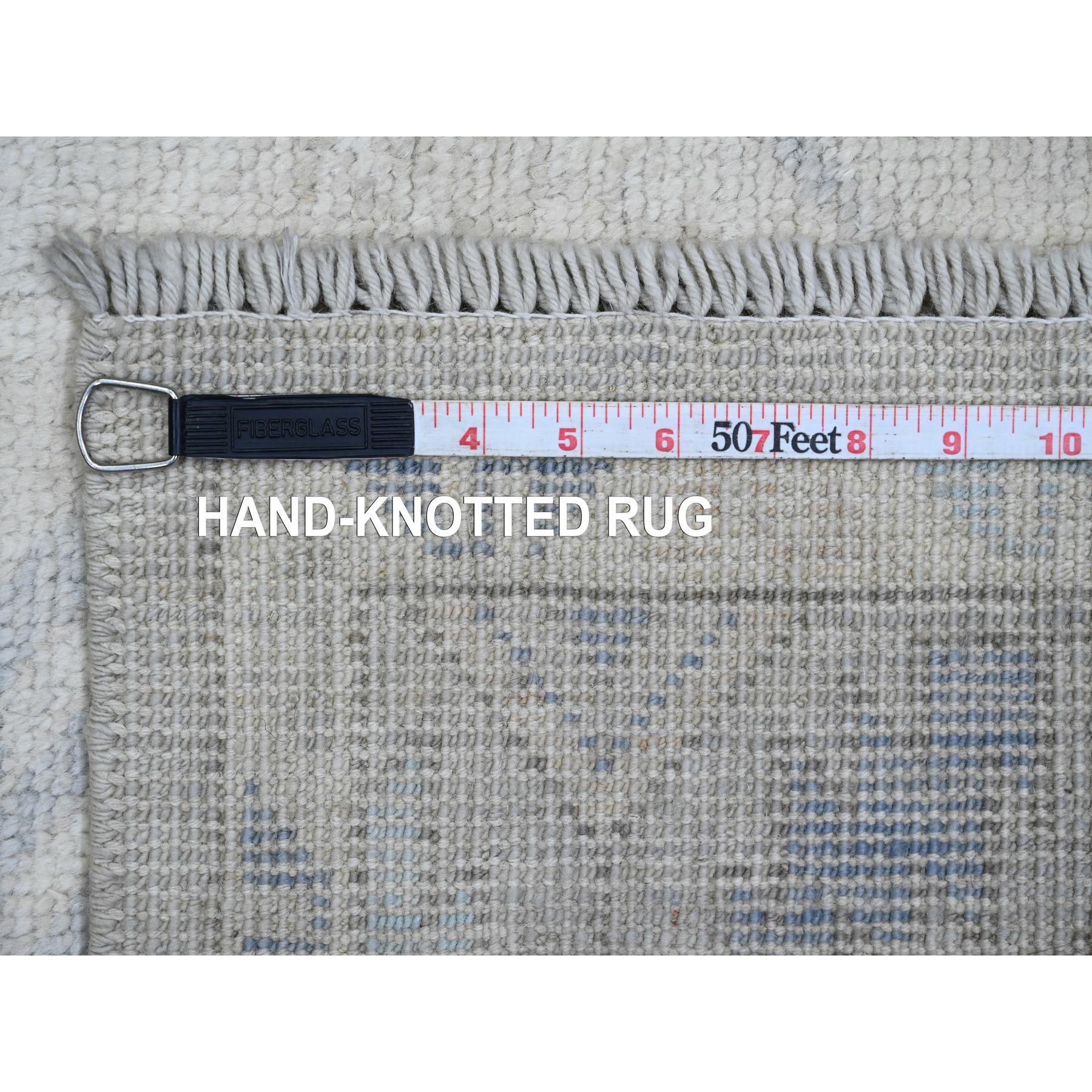 4'1"x8' Oyster Gray, Washed Out Anatolian Village Inspired with Geometric Design, High Mountain Wool, Hand Knotted, Wide Runner, Oriental Rug HR20862 - Image 6
