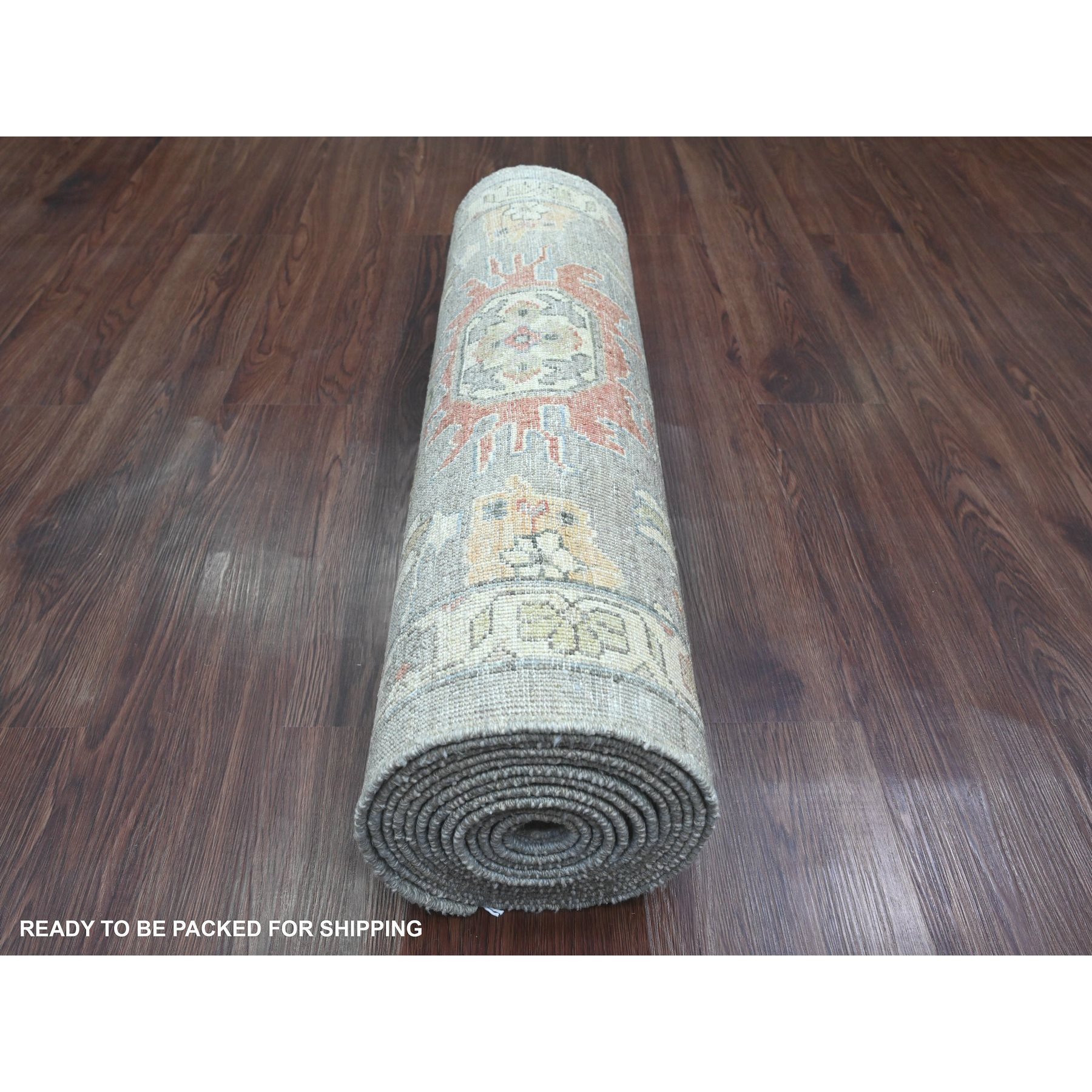 2'8"x15'6" Misty Gray, Aryana Collection, Karajeh Design, Densely Woven, Hand Knotted, 100% Wool, XL Runner, Oriental Rug HR20868 - Image 4