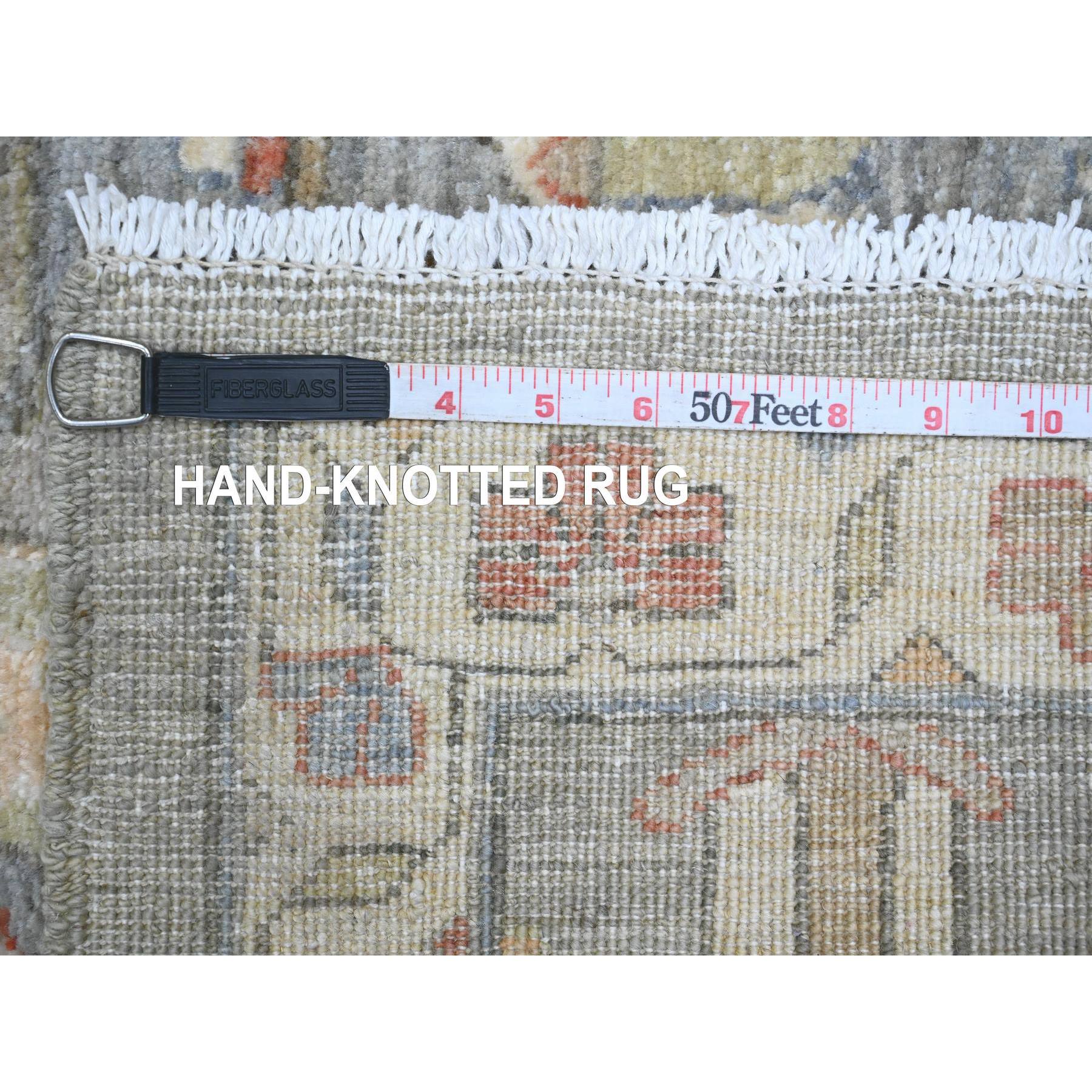 2'8"x15'6" Misty Gray, Aryana Collection, Karajeh Design, Densely Woven, Hand Knotted, 100% Wool, XL Runner, Oriental Rug HR20868 - Image 6