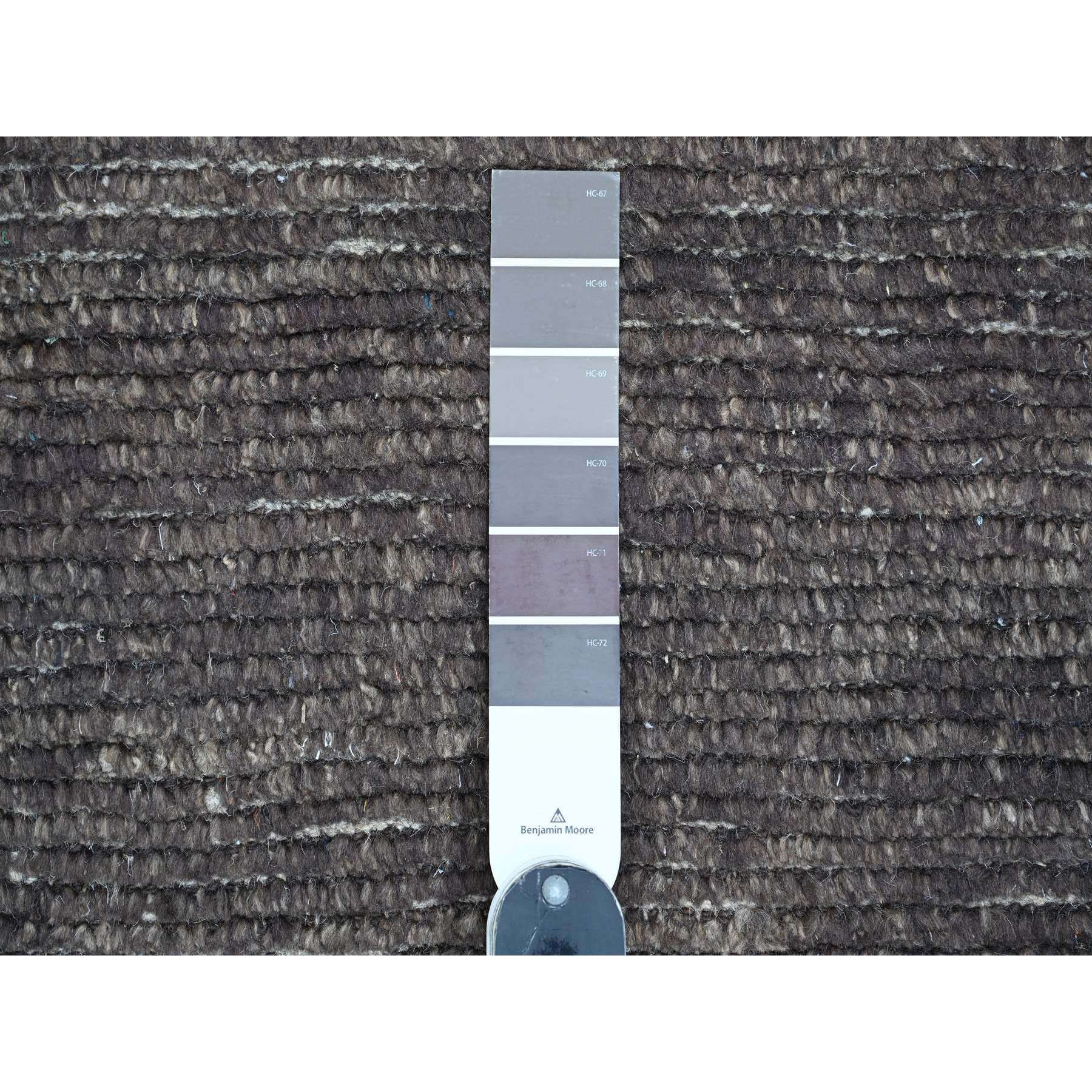 9'x12'8" Charcoal Black, Moroccan Weave with Geometric Pattern, Soft Wool, Hand Knotted, Tone on Tone, Textured Pile, Oriental Rug HR20895 - Image 7