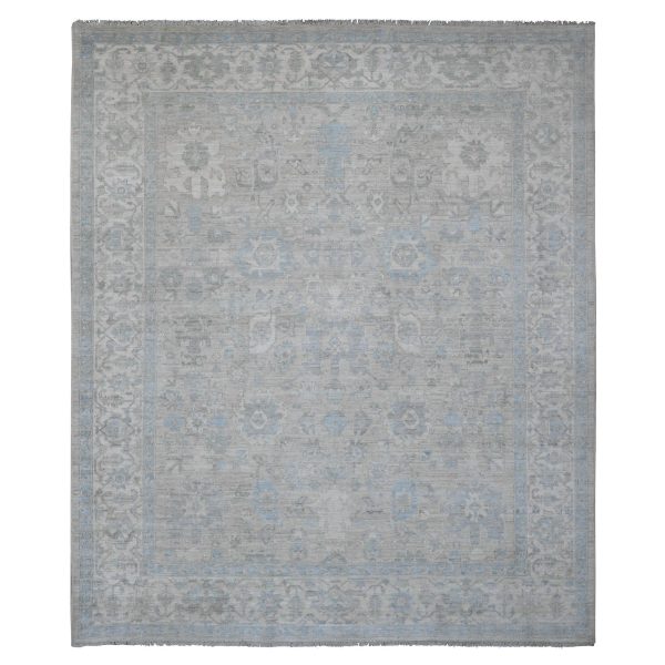 8'4"x9'9" Medium Gray, Peshawar with Heriz All Over Design, High Mountain Wool, Densely Woven, Hand Knotted, Natural Dyes, Oriental Rug HR20916