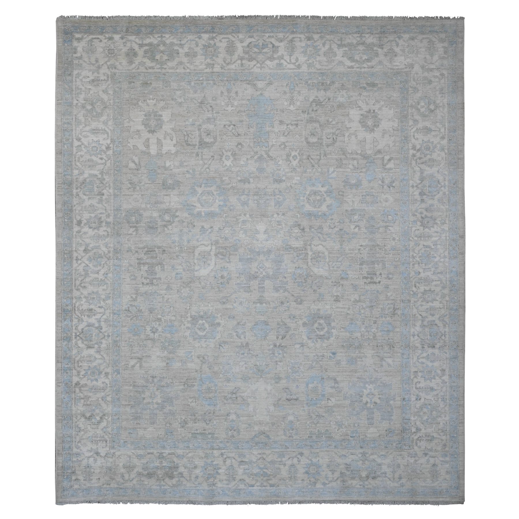 8'4"x9'9" Medium Gray, Peshawar with Heriz All Over Design, High Mountain Wool, Densely Woven, Hand Knotted, Natural Dyes, Oriental Rug HR20916