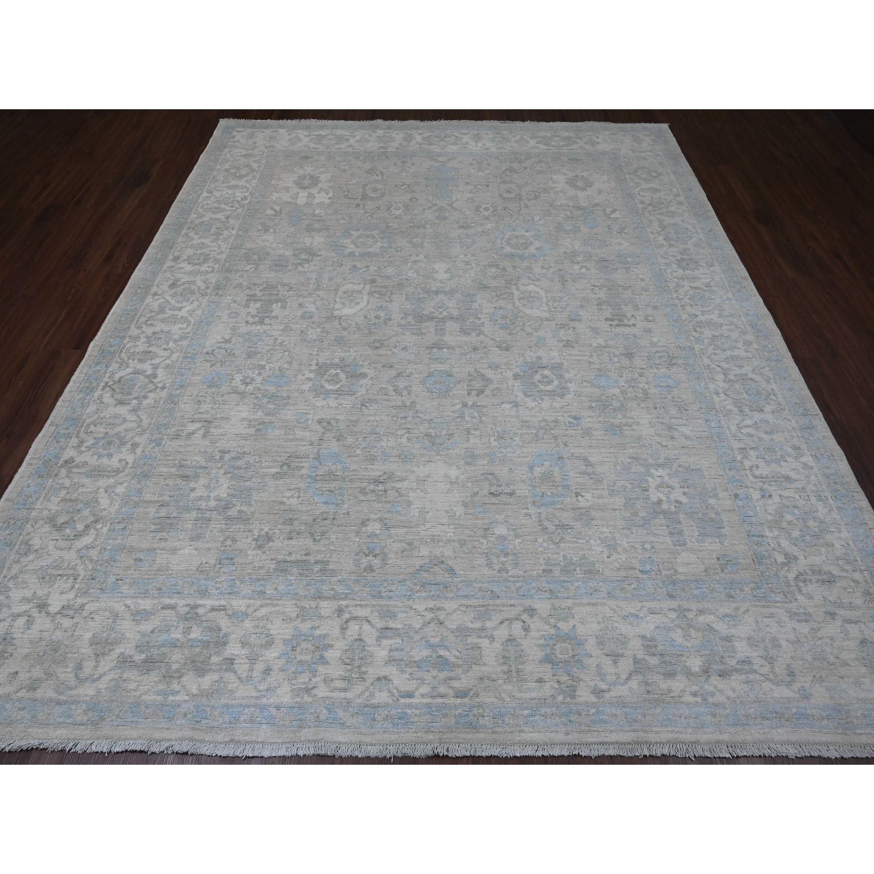 8'4"x9'9" Medium Gray, Peshawar with Heriz All Over Design, High Mountain Wool, Densely Woven, Hand Knotted, Natural Dyes, Oriental Rug HR20916 - Image 2