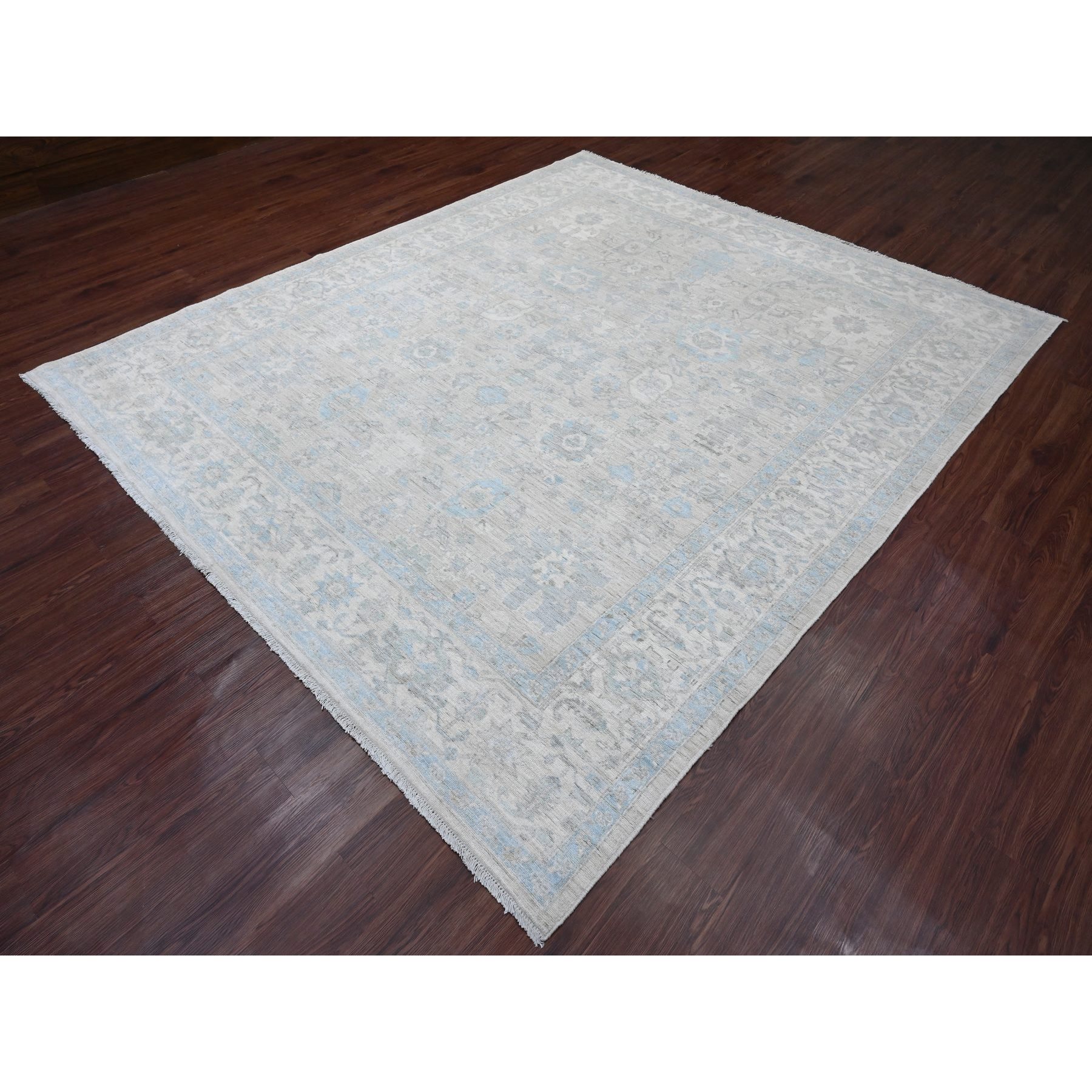 8'4"x9'9" Medium Gray, Peshawar with Heriz All Over Design, High Mountain Wool, Densely Woven, Hand Knotted, Natural Dyes, Oriental Rug HR20916 - Image 3
