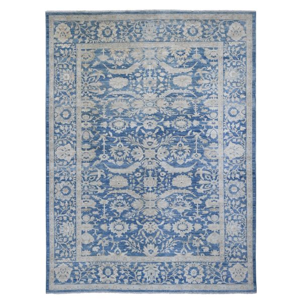 8'9"x11'7" Bayern Blue, Peshawar with Heriz All Over Design, Densely Woven, Hand Knotted, High Mountain Wool, Natural Dyes, Oriental Rug HR20917