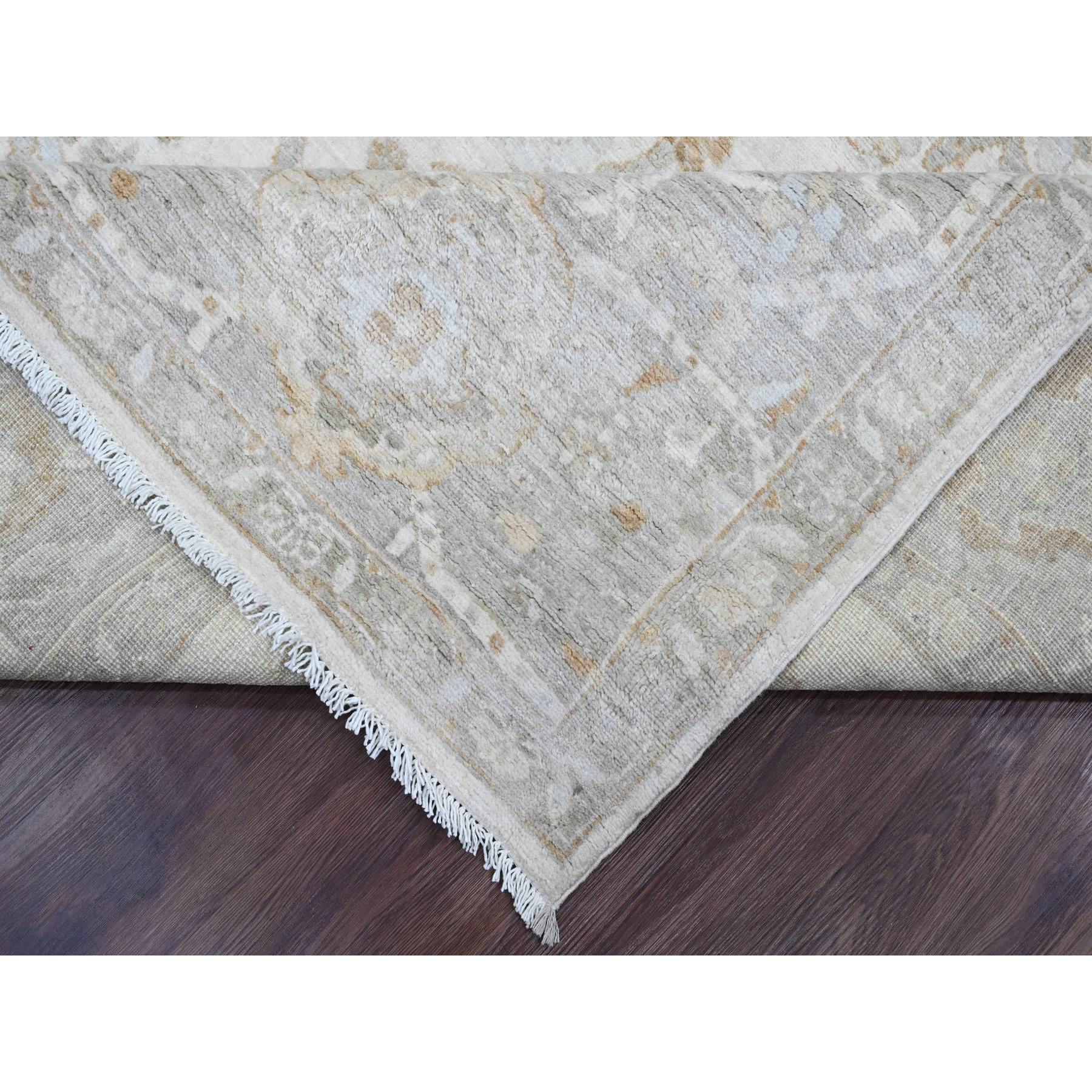 9'x11' Pearl White, Peshawar with Heriz All Over Design, Hand Knotted, Densely Woven, Aryana Collection, High Mountain Wool, Vegetable Dyes, Oriental Rug HR20918 - Image 6