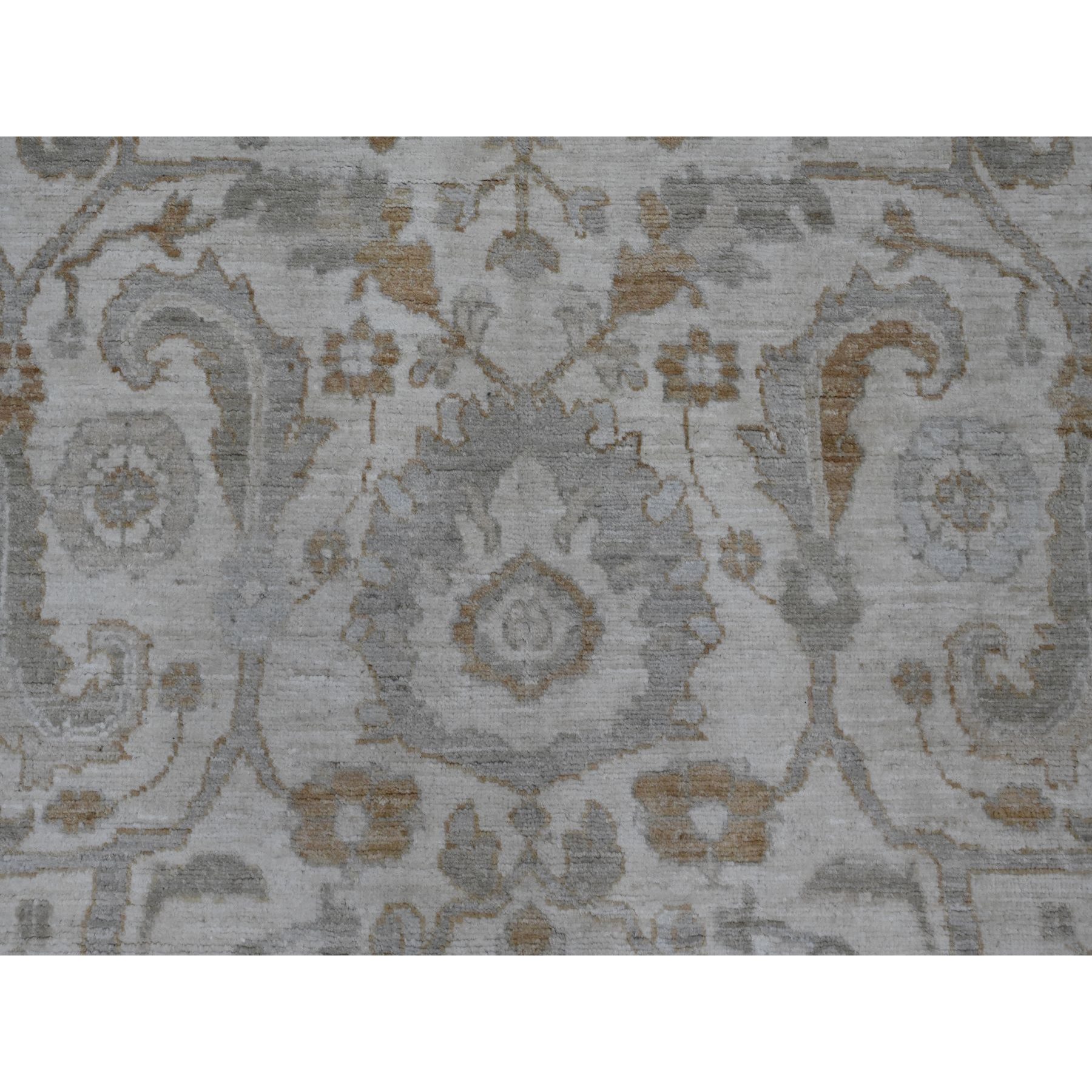 9'x11' Pearl White, Peshawar with Heriz All Over Design, Hand Knotted, Densely Woven, Aryana Collection, High Mountain Wool, Vegetable Dyes, Oriental Rug HR20918 - Image 8