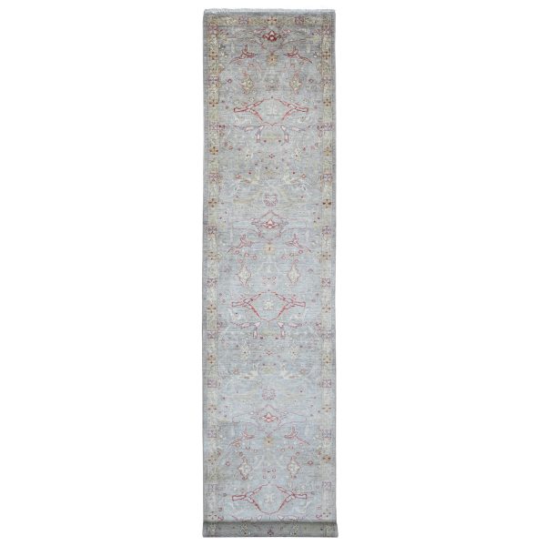 3'1"x15'10" Misty Gray, Peshawar with Bijar Garus Design, Hand Knotted, High Mountain Wool, Vegetable Dyes, Densely Woven, XL Runner, Oriental Rug HR20921