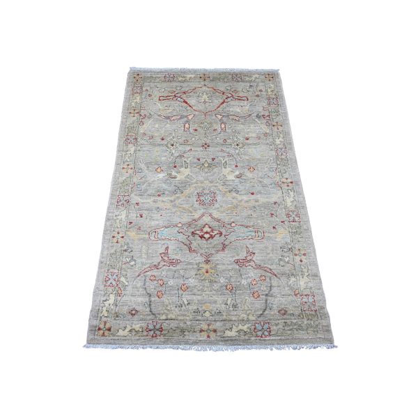 3'x5'1" Stone Gray, Peshawar with Bijar Garus Design, High Mountain Wool, Hand Knotted, Vegetable Dyes, Densely Woven, Oriental Rug HR20923