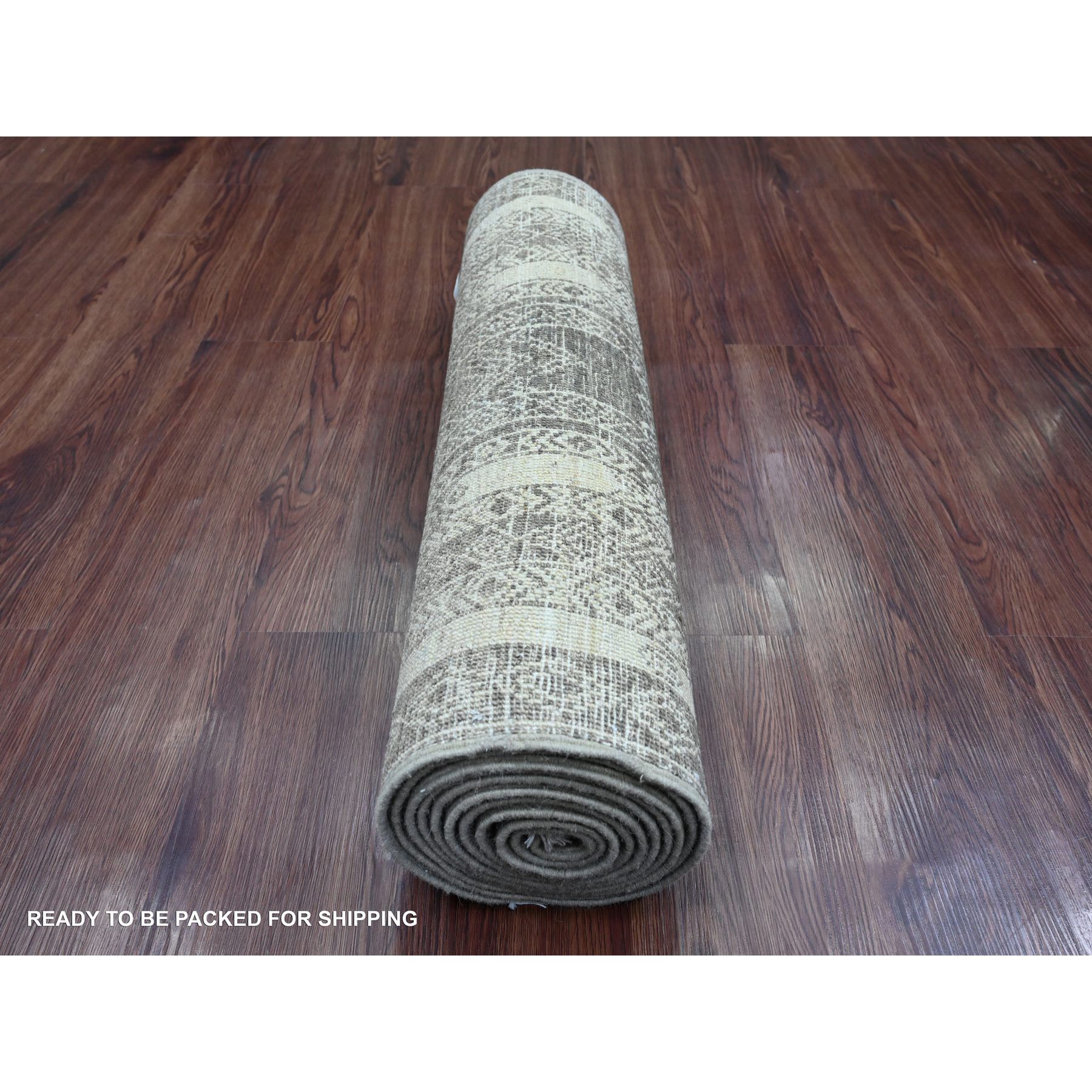 2'5"x11'6" Mocha Brown, Moroccan Berber Influence with Geometric Pattern, High Mountain Wool, Denser Weave, Hand Knotted, Runner, Oriental Rug HR20937 - Image 4