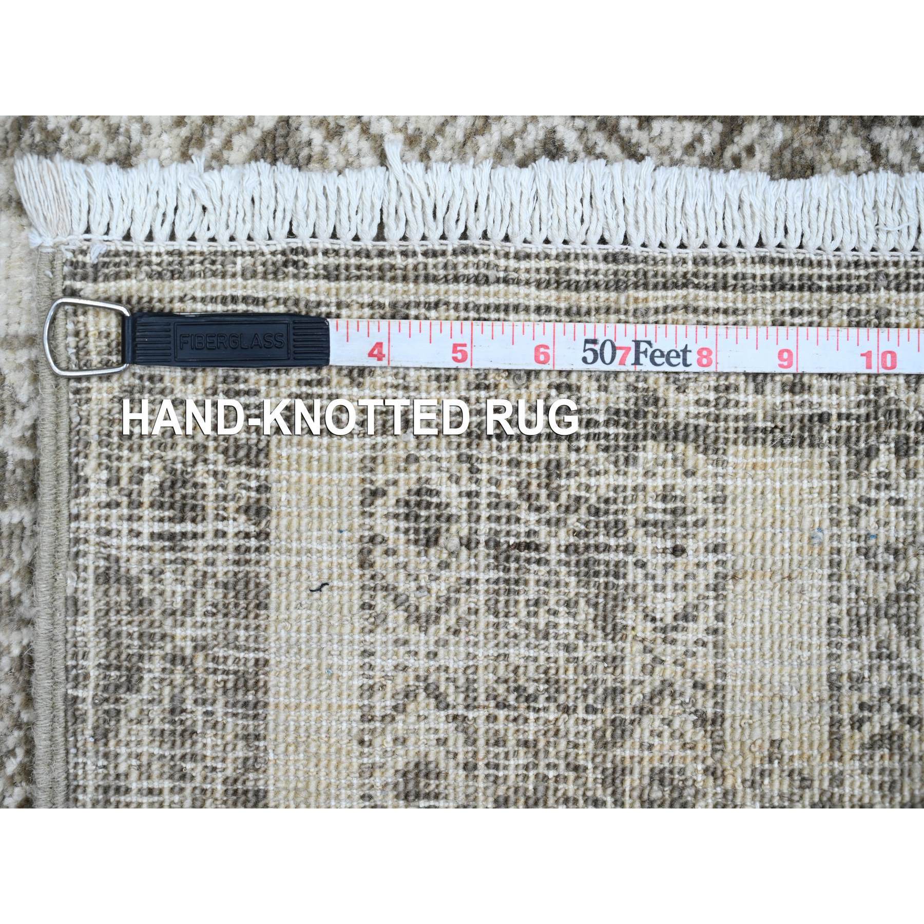 2'5"x11'6" Mocha Brown, Moroccan Berber Influence with Geometric Pattern, High Mountain Wool, Denser Weave, Hand Knotted, Runner, Oriental Rug HR20937 - Image 6