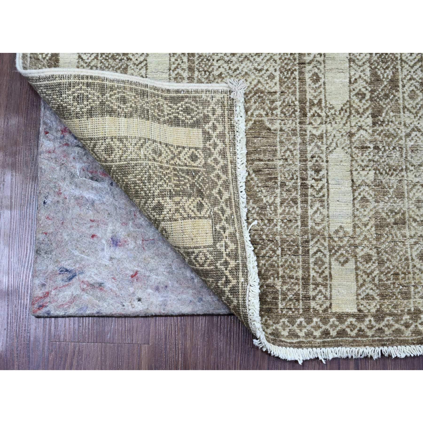 2'6"x11'6" Coffee Brown, Moroccan Berber Influence with Geometric Pattern, Denser Weave, High Mountain Wool, Hand Knotted, Runner, Oriental Rug HR20939 - Image 2