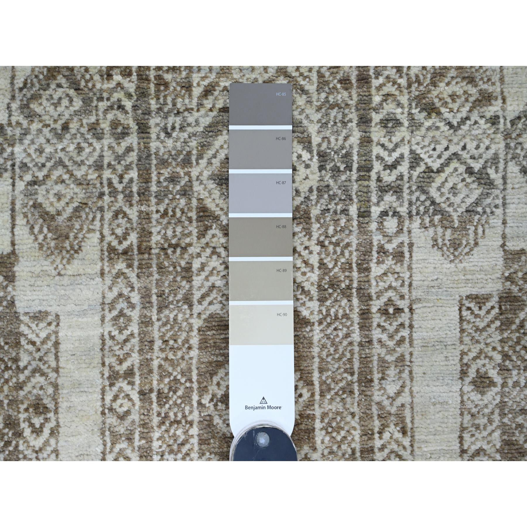 2'6"x11'6" Coffee Brown, Moroccan Berber Influence with Geometric Pattern, Denser Weave, High Mountain Wool, Hand Knotted, Runner, Oriental Rug HR20939 - Image 3