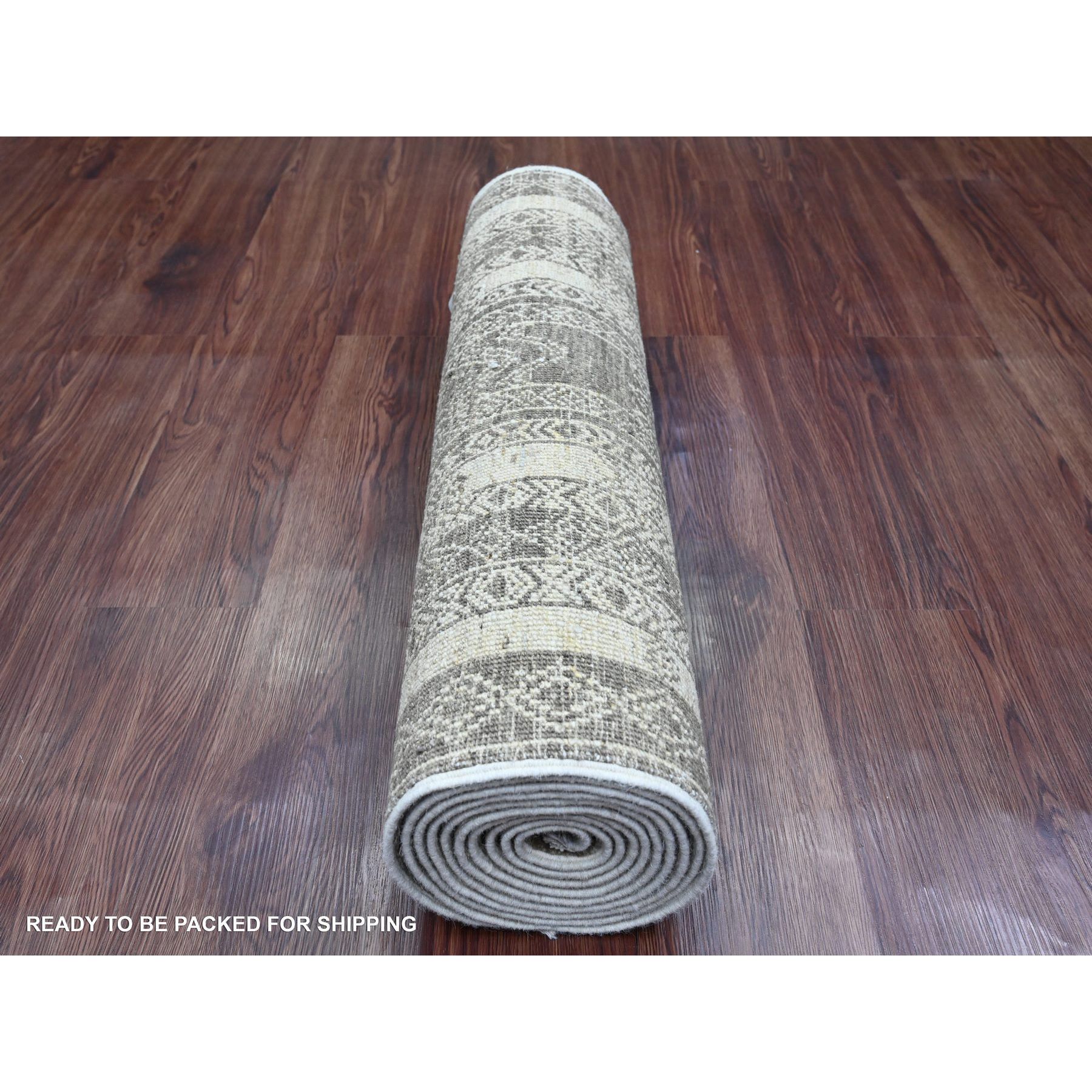 2'6"x11'6" Coffee Brown, Moroccan Berber Influence with Geometric Pattern, Denser Weave, High Mountain Wool, Hand Knotted, Runner, Oriental Rug HR20939 - Image 4
