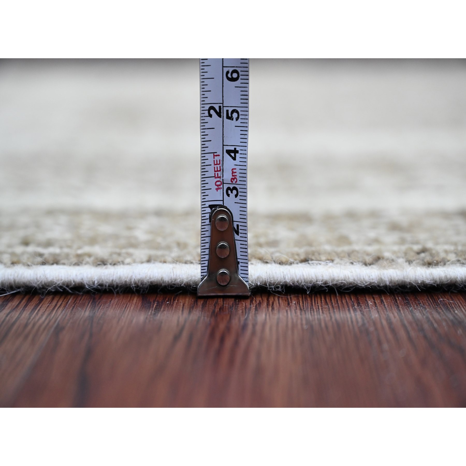 2'6"x11'6" Coffee Brown, Moroccan Berber Influence with Geometric Pattern, Denser Weave, High Mountain Wool, Hand Knotted, Runner, Oriental Rug HR20939 - Image 5