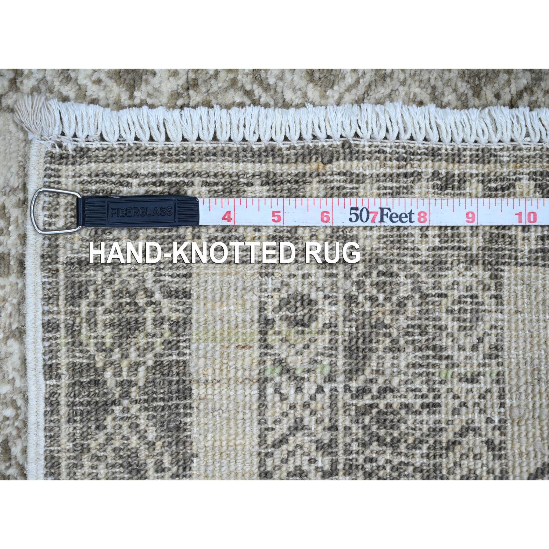 2'6"x11'6" Coffee Brown, Moroccan Berber Influence with Geometric Pattern, Denser Weave, High Mountain Wool, Hand Knotted, Runner, Oriental Rug HR20939 - Image 6