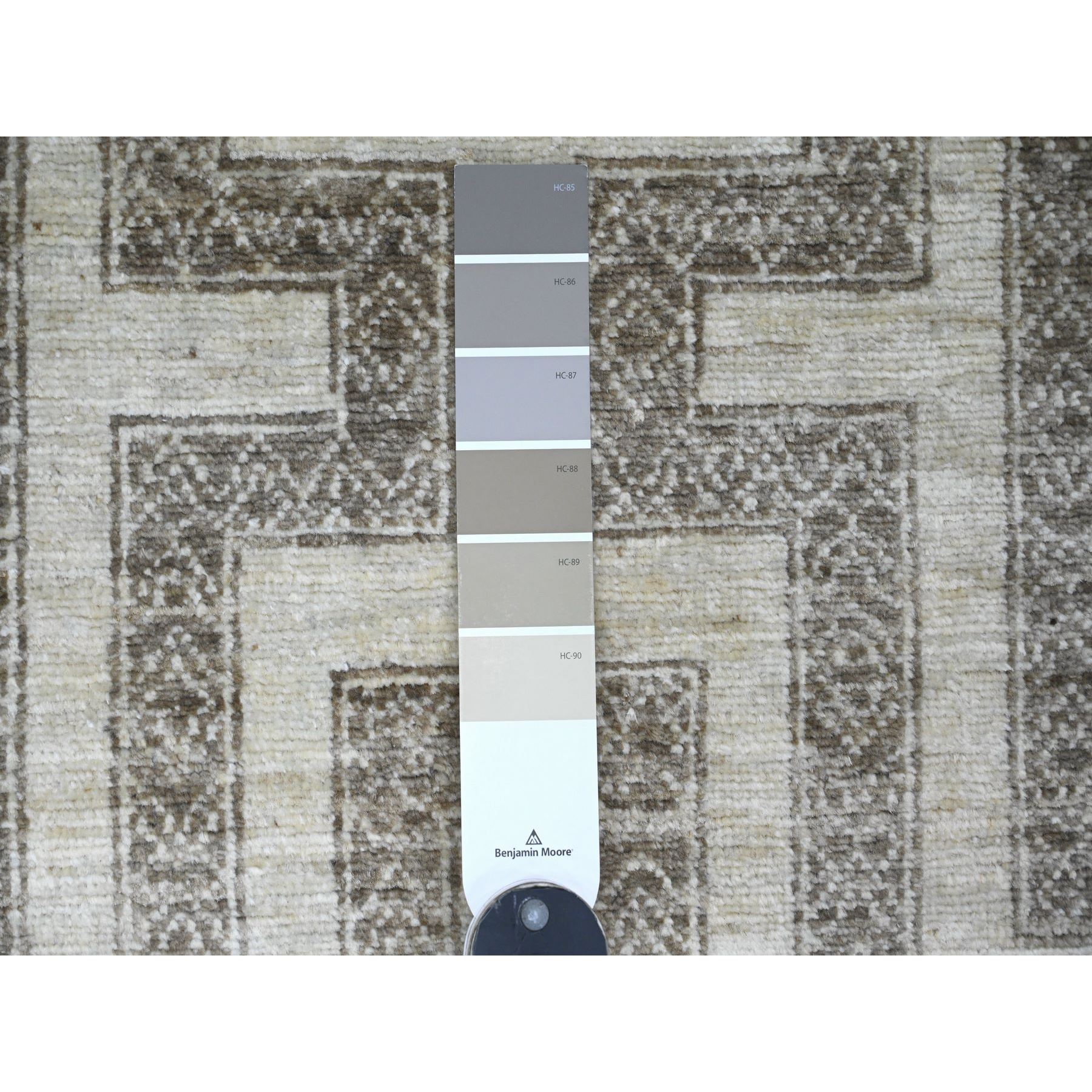 2'7"x9'5" Cedar Brown, Moroccan Berber Influence with Maze Design, Geometric Pattern, Denser Weave, High Mountain Wool, Hand Knotted, Runner, Oriental Rug HR20940 - Image 3