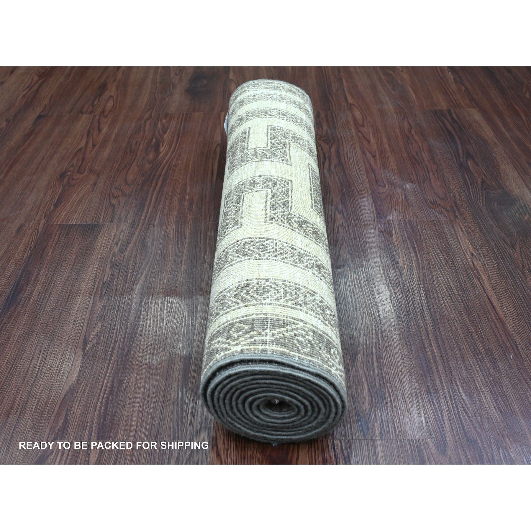 2'7"x9'5" Cedar Brown, Moroccan Berber Influence with Maze Design, Geometric Pattern, Denser Weave, High Mountain Wool, Hand Knotted, Runner, Oriental Rug HR20940 - Image 4