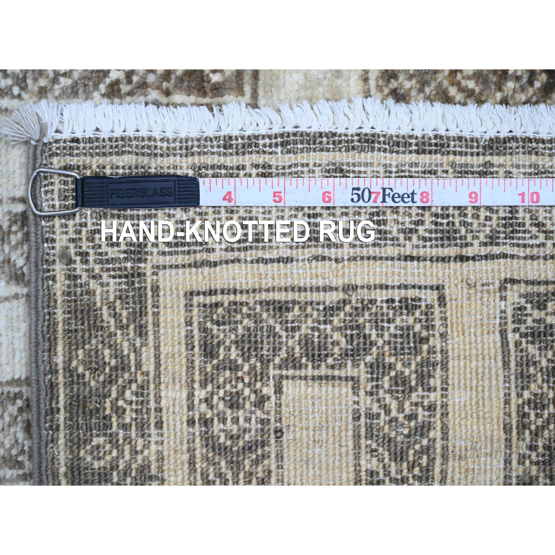 2'7"x9'5" Cedar Brown, Moroccan Berber Influence with Maze Design, Geometric Pattern, Denser Weave, High Mountain Wool, Hand Knotted, Runner, Oriental Rug HR20940 - Image 6