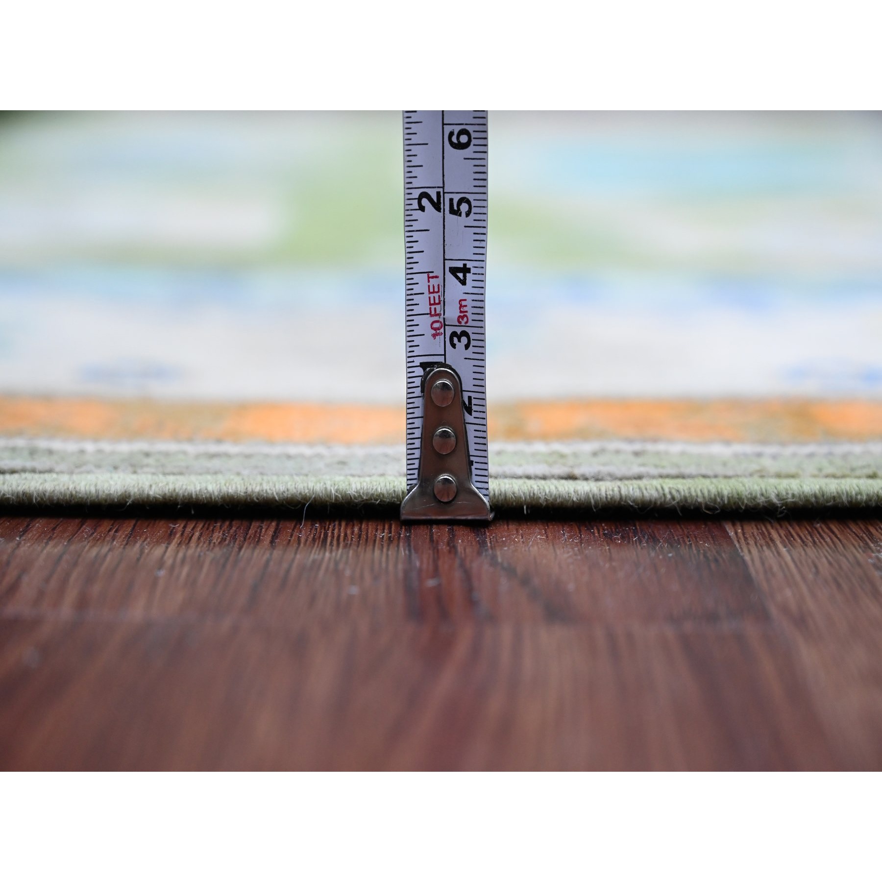 5'6"x7'7" Moss Green, Colorful Fusion Kazak, Caucasian Design, Hand Knotted, 100% Wool, Oriental Rug HR20975 - Image 5