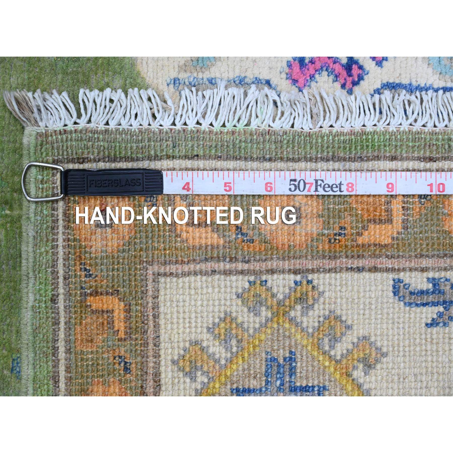 5'6"x7'7" Moss Green, Colorful Fusion Kazak, Caucasian Design, Hand Knotted, 100% Wool, Oriental Rug HR20975 - Image 6