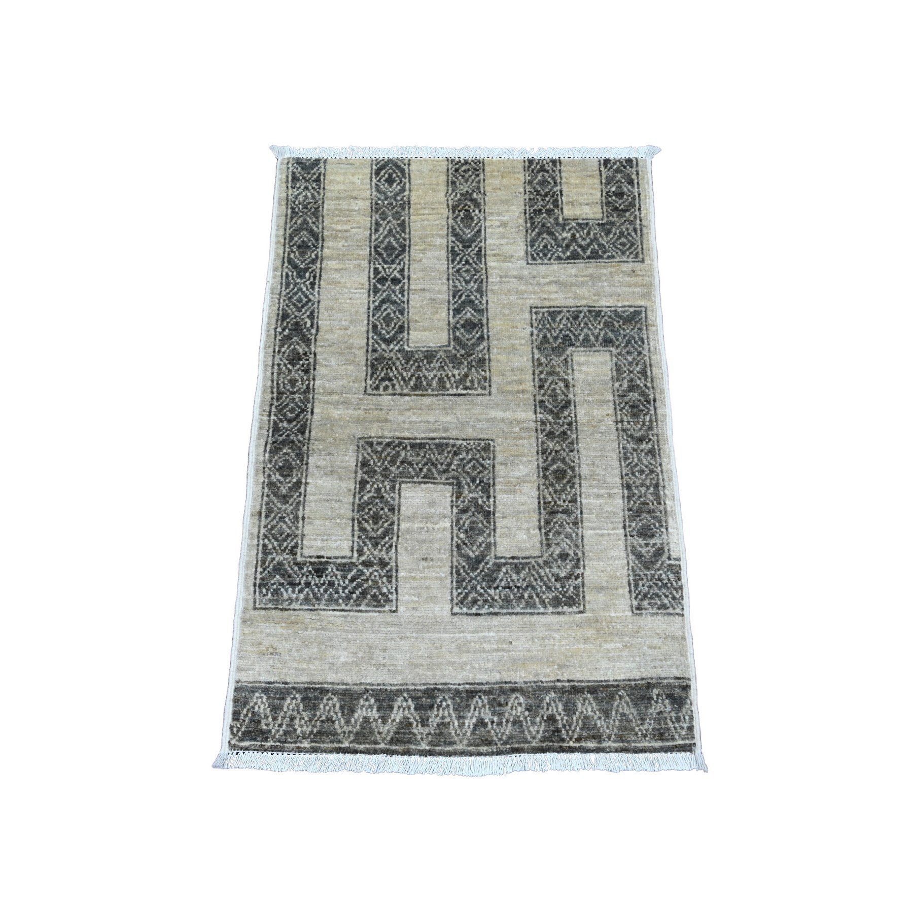 2'1"x3'1" Mocha Brown, Moroccan Berber Influence with Geometric Pattern, High Mountain Wool, Denser Weave, Hand Knotted, Sample, Mat, Oriental Rug HR20981