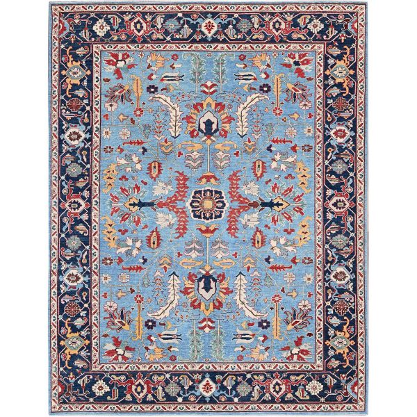 9'2"x11'8" Maya Blue, Afghan Peshawar with Heriz All Over Design, Pure Wool, Densely Woven, Hand Knotted, Oriental Rug HR318