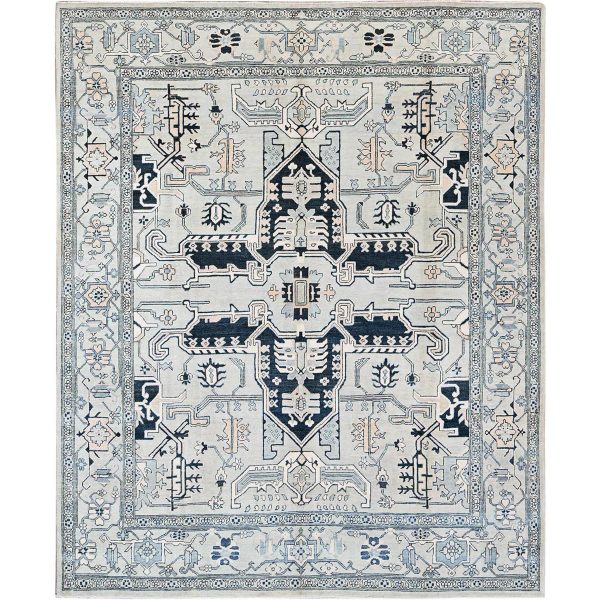 8'x9'9" Cloud Gray, Peshawar with Serapi Heriz Medallion Design, Hand Knotted, 100% Wool, Densely Woven, Oriental Rug HR321