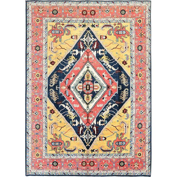 10'x13'10" Midnight Blue with Yellow, Afghan Peshawar with Serapi Heriz Design, Densely Woven, Vegetable Dyes, Hand Knotted, Pure Wool, Oriental Rug HR323
