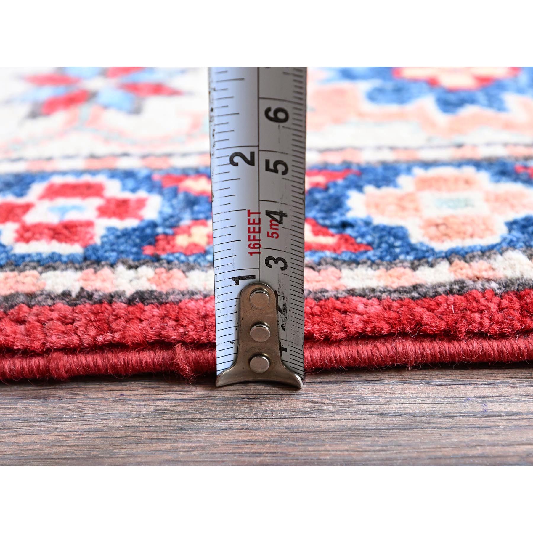 4'10"x7' Scarlet Red, Kazak with Geometric Medallions Design, Vegetable Dyes, Hand Knotted, Denser Weave, Pure Wool, Oriental Rug HR330 - Image 6