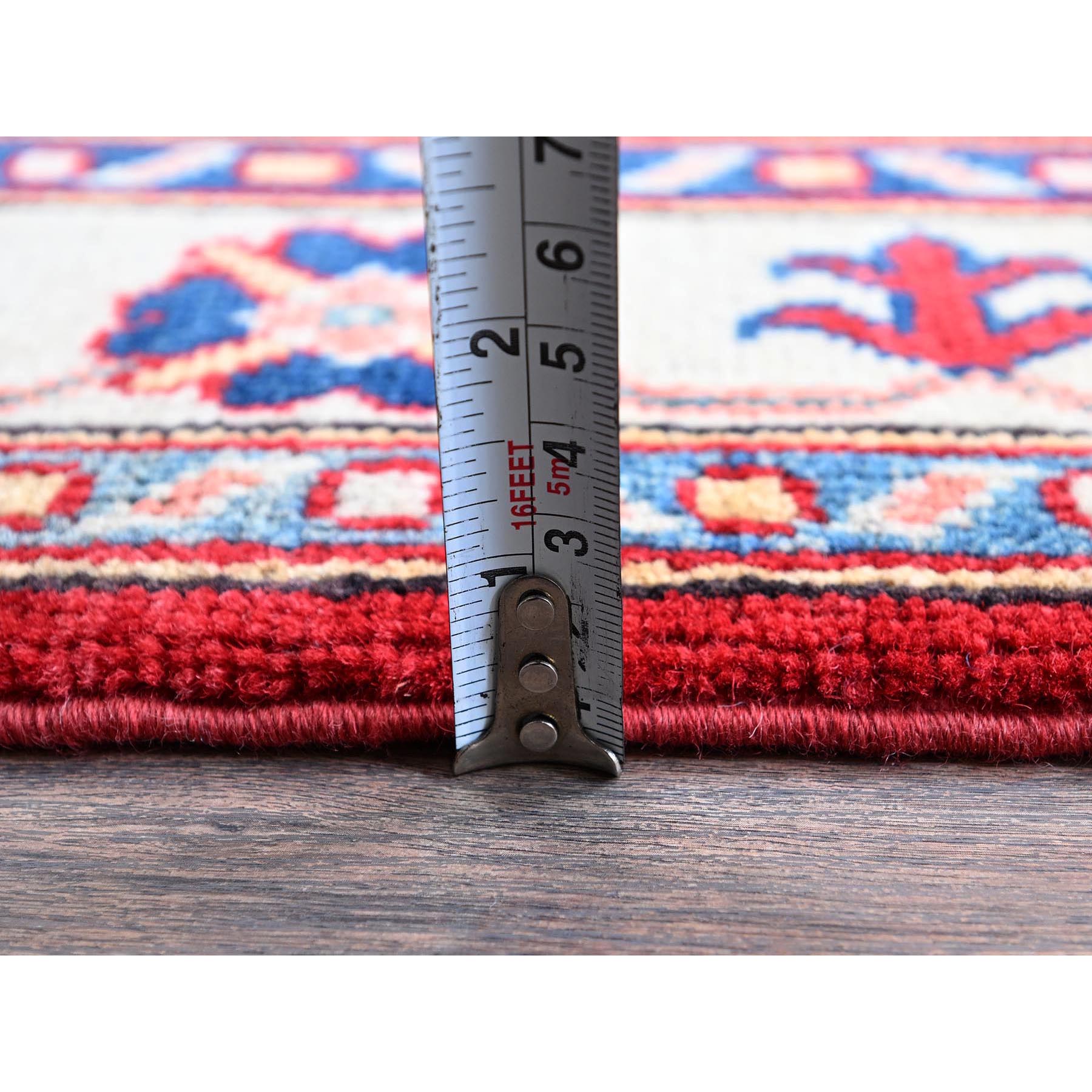 3'5"x5' Arsenal Red, Kazak with Geometric Medallions Design, Soft and Shiny Wool, Vegetable Dyes, Hand Knotted, Denser Weave, Oriental Rug HR346 - Image 6