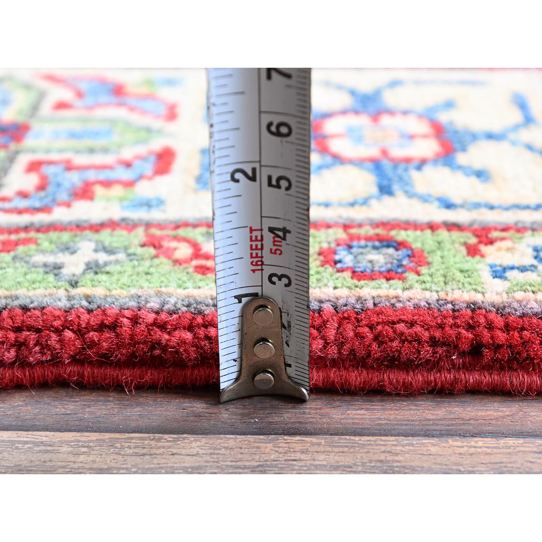 4'x6' Crimson Red, Kazak with All Over Tribal Motifs, Vegetable Dyes, Hand Knotted, Denser Weave, Pure Wool, Oriental Rug HR358 - Image 6