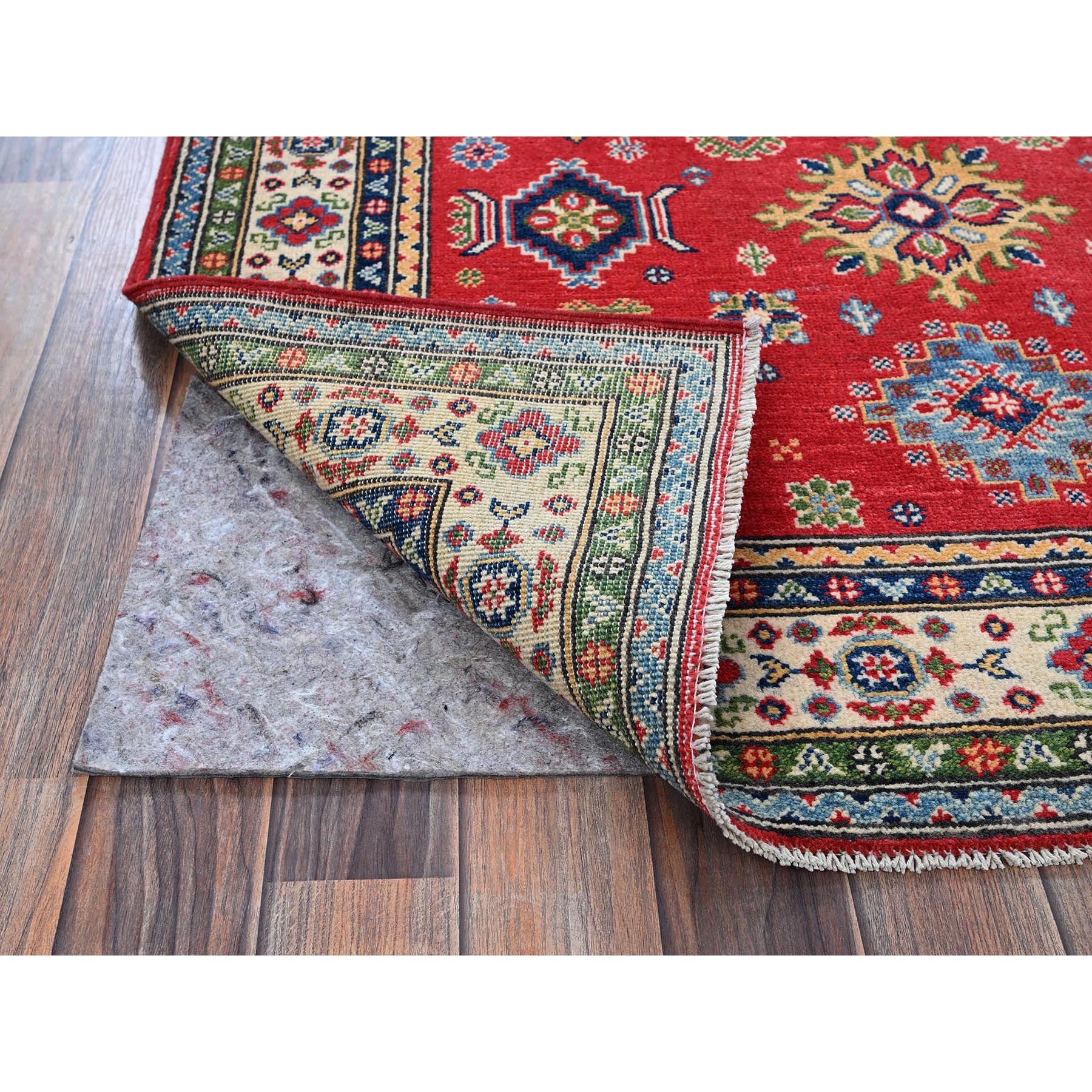 4'x6' Imperial Red, Kazak with Geometric Design, Vegetable Dyes, Hand Knotted, Denser Weave, Soft and Vibrant Wool, Oriental Rug HR359 - Image 3