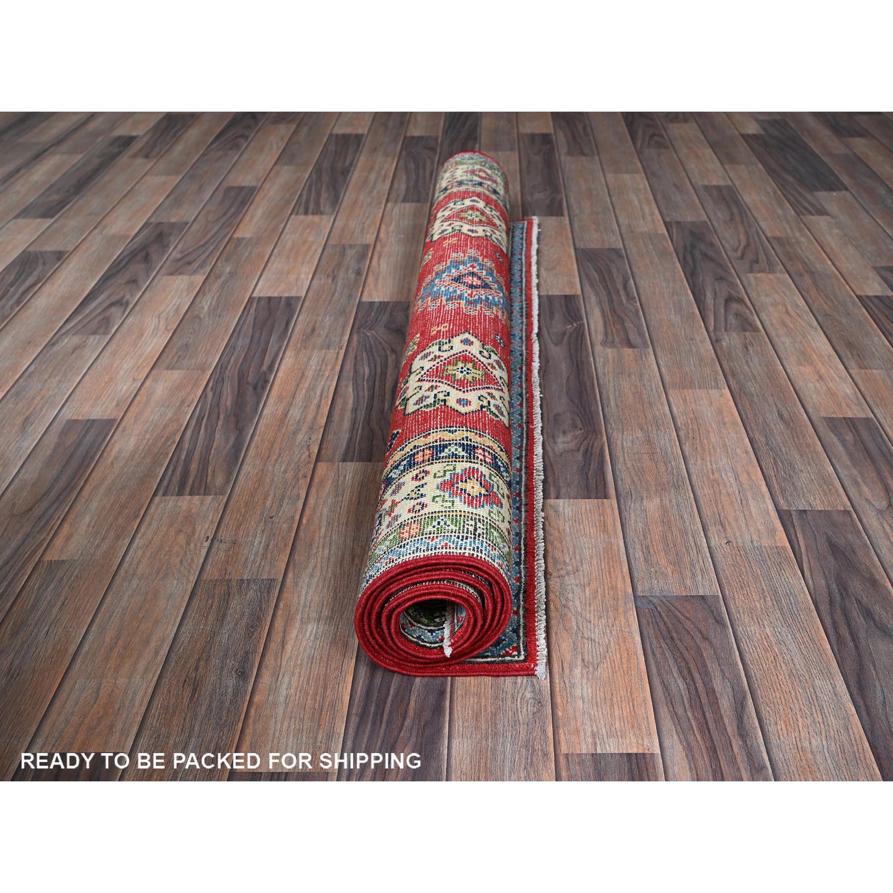 4'x6' Imperial Red, Kazak with Geometric Design, Vegetable Dyes, Hand Knotted, Denser Weave, Soft and Vibrant Wool, Oriental Rug HR359 - Image 5