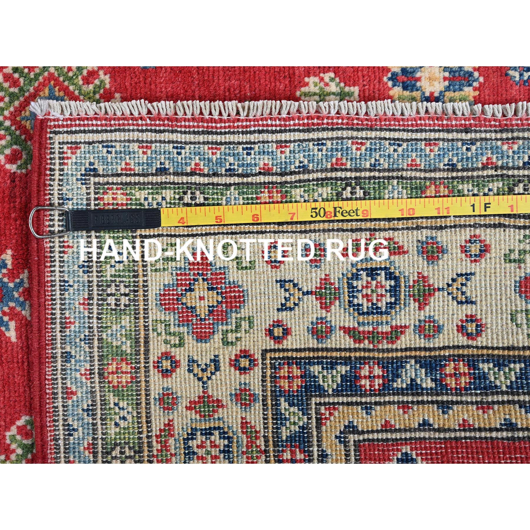 4'x6' Imperial Red, Kazak with Geometric Design, Vegetable Dyes, Hand Knotted, Denser Weave, Soft and Vibrant Wool, Oriental Rug HR359 - Image 7