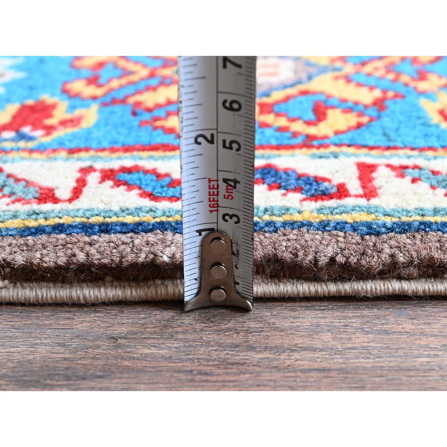 4'x5'9" Dove Gray, Hand Knotted, Kazak with Geometric Medallions Design, Vegetable Dyes, Denser Weave, Soft and Shiny Wool, Oriental Rug HR360 - Image 6