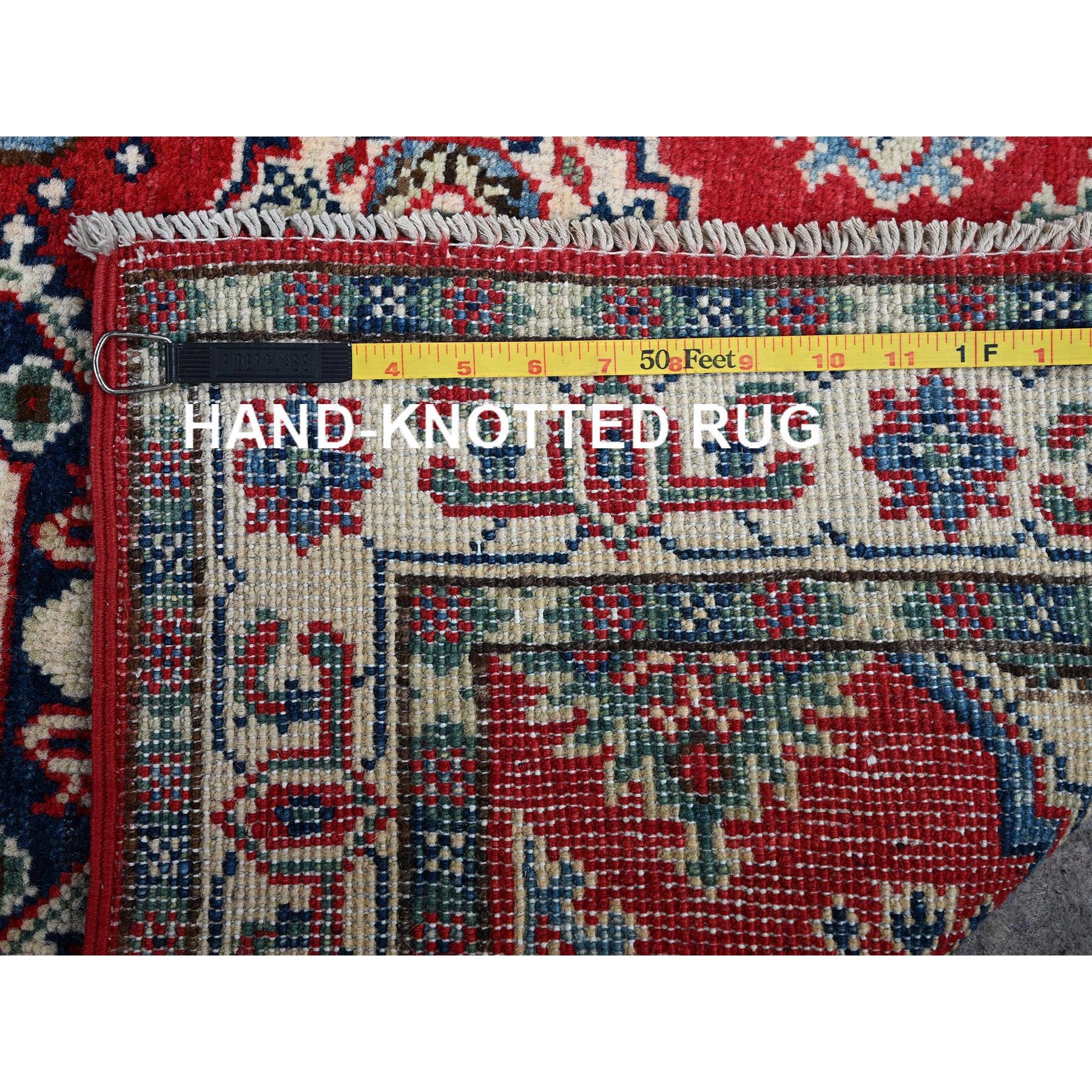 2'6"x4' Berry Red, Kazak with All Over Tribal Motifs, Hand Knotted, Soft and Shiny Wool, Vegetable Dyes, Denser Weave, Sample, Mat, Oriental Rug HR406 - Image 7
